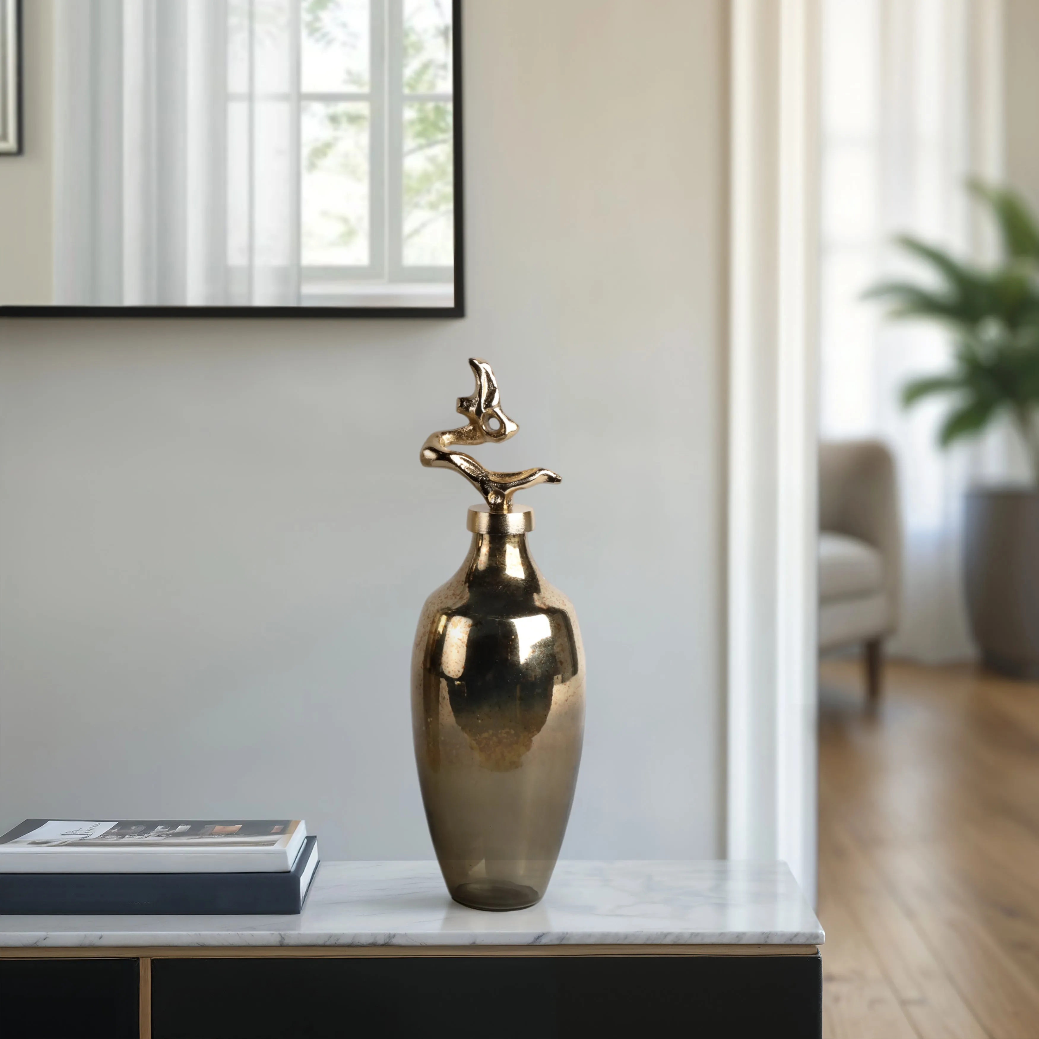 16" Lusaka Sm Glass Bottle, Gold