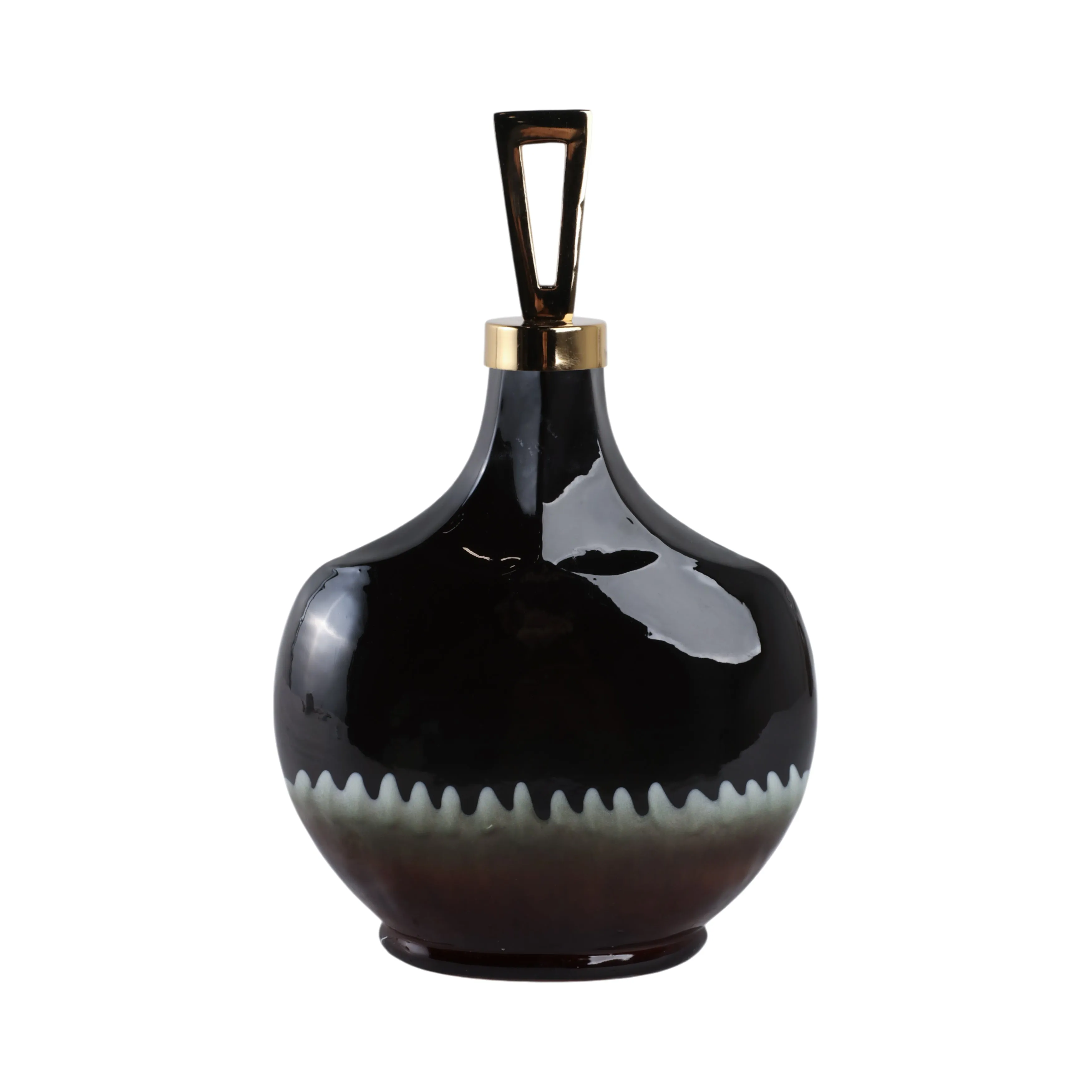 16" Oliver Small Tiger's Eye Stone And Metal Bottl
