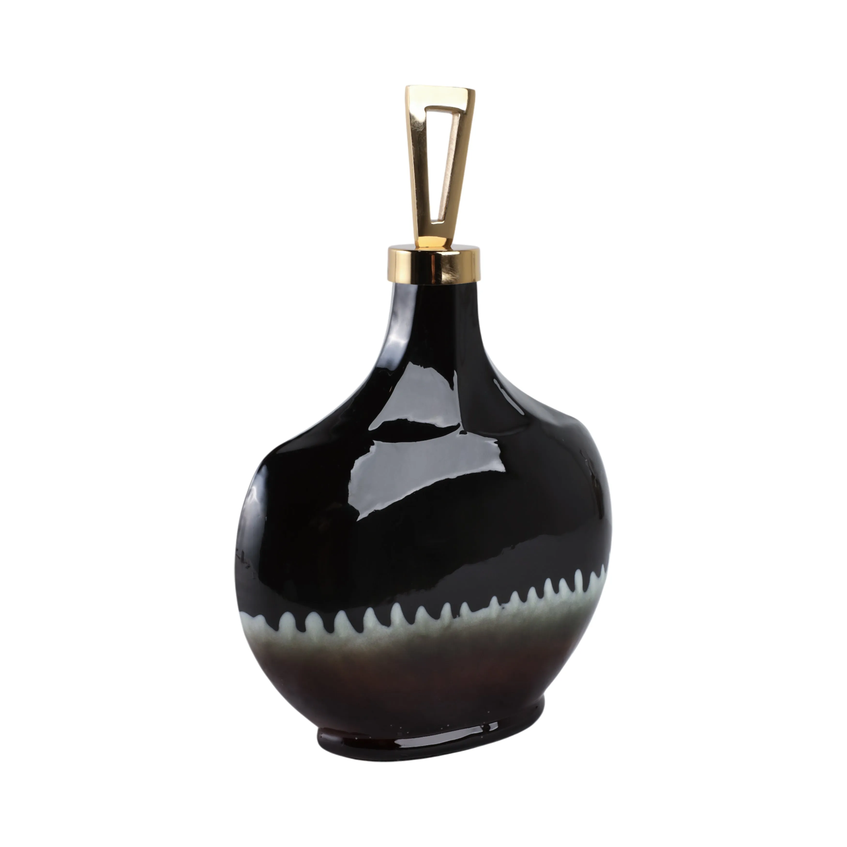 16" Oliver Small Tiger's Eye Stone And Metal Bottl