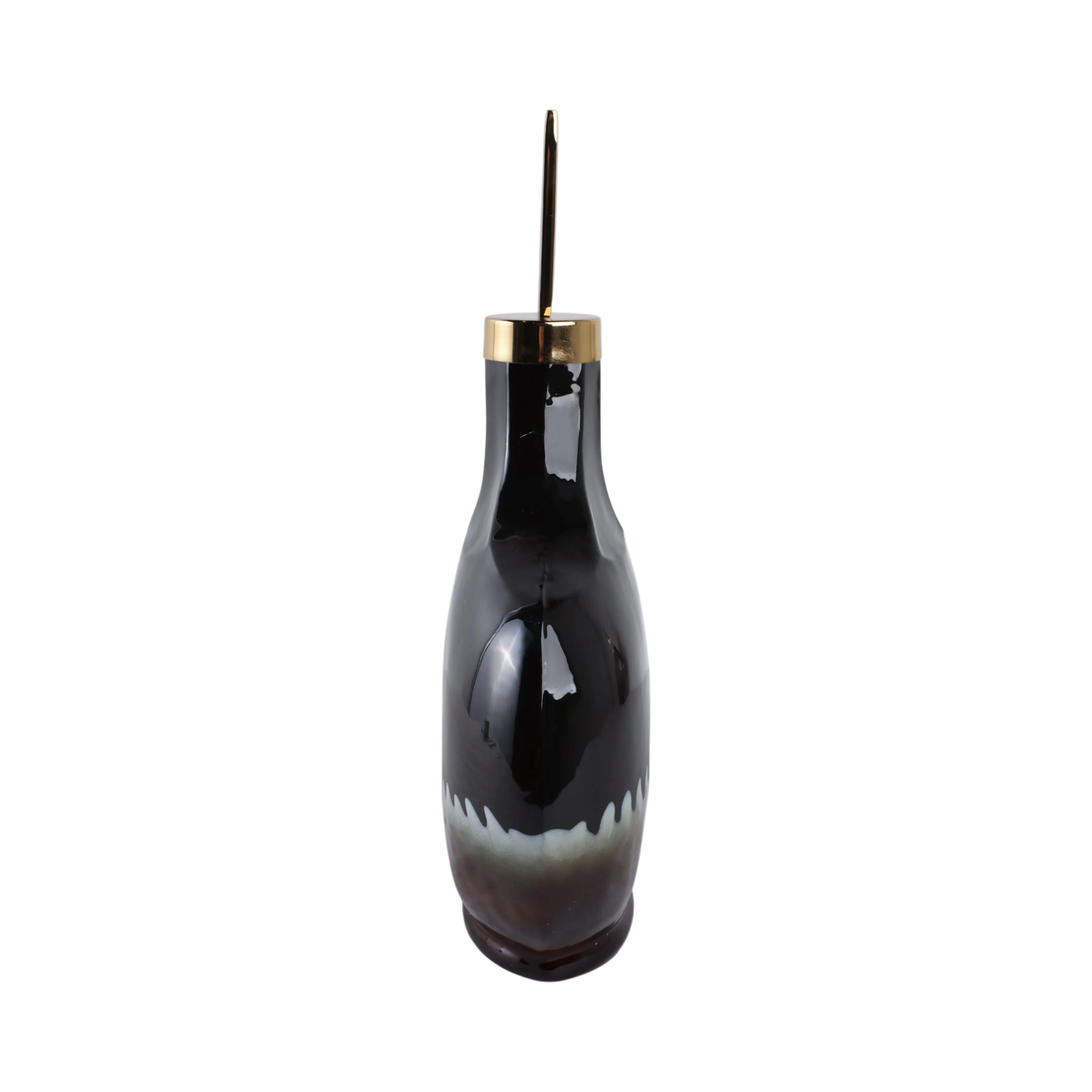 16" Oliver Small Tiger's Eye Stone And Metal Bottl