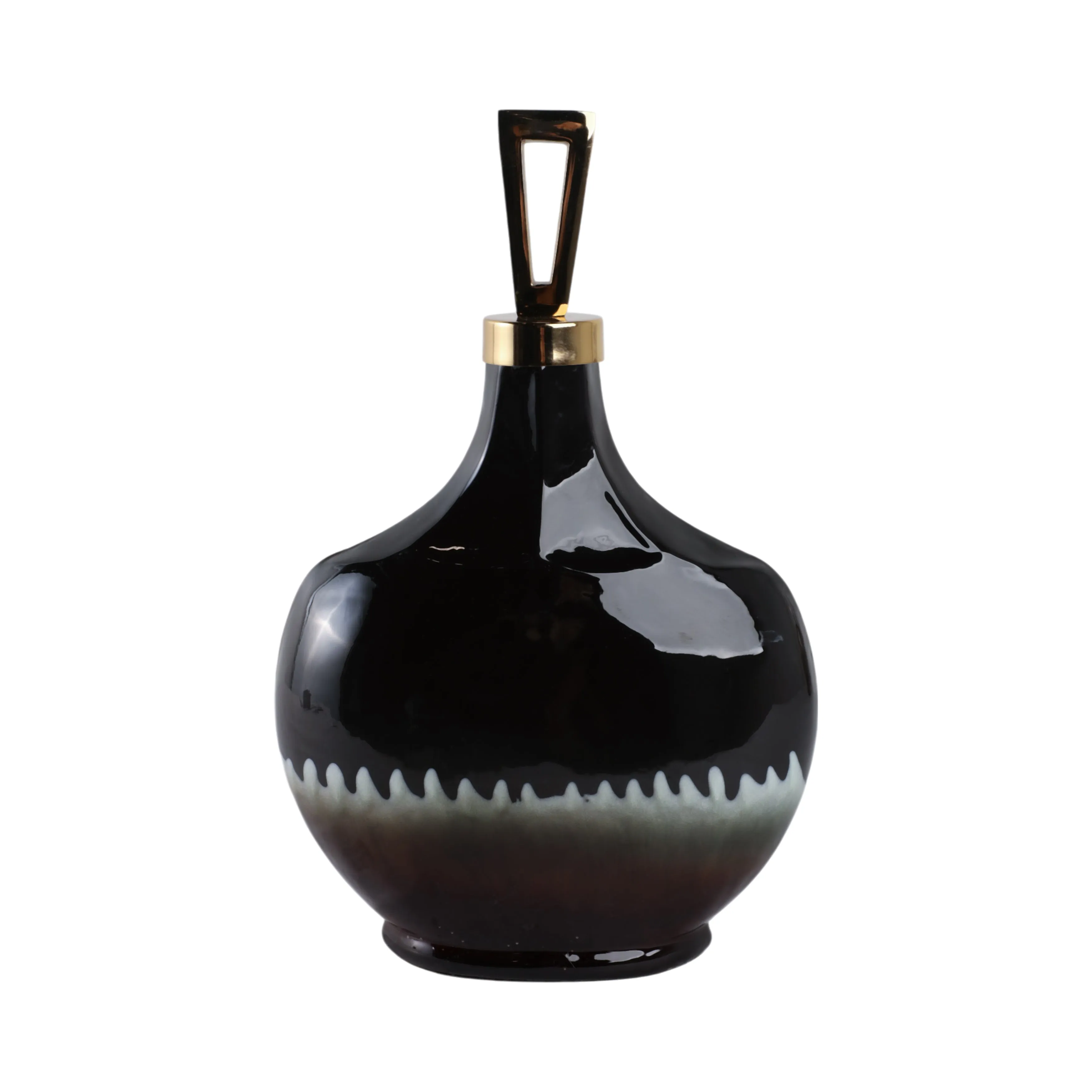 16" Oliver Small Tiger's Eye Stone And Metal Bottl