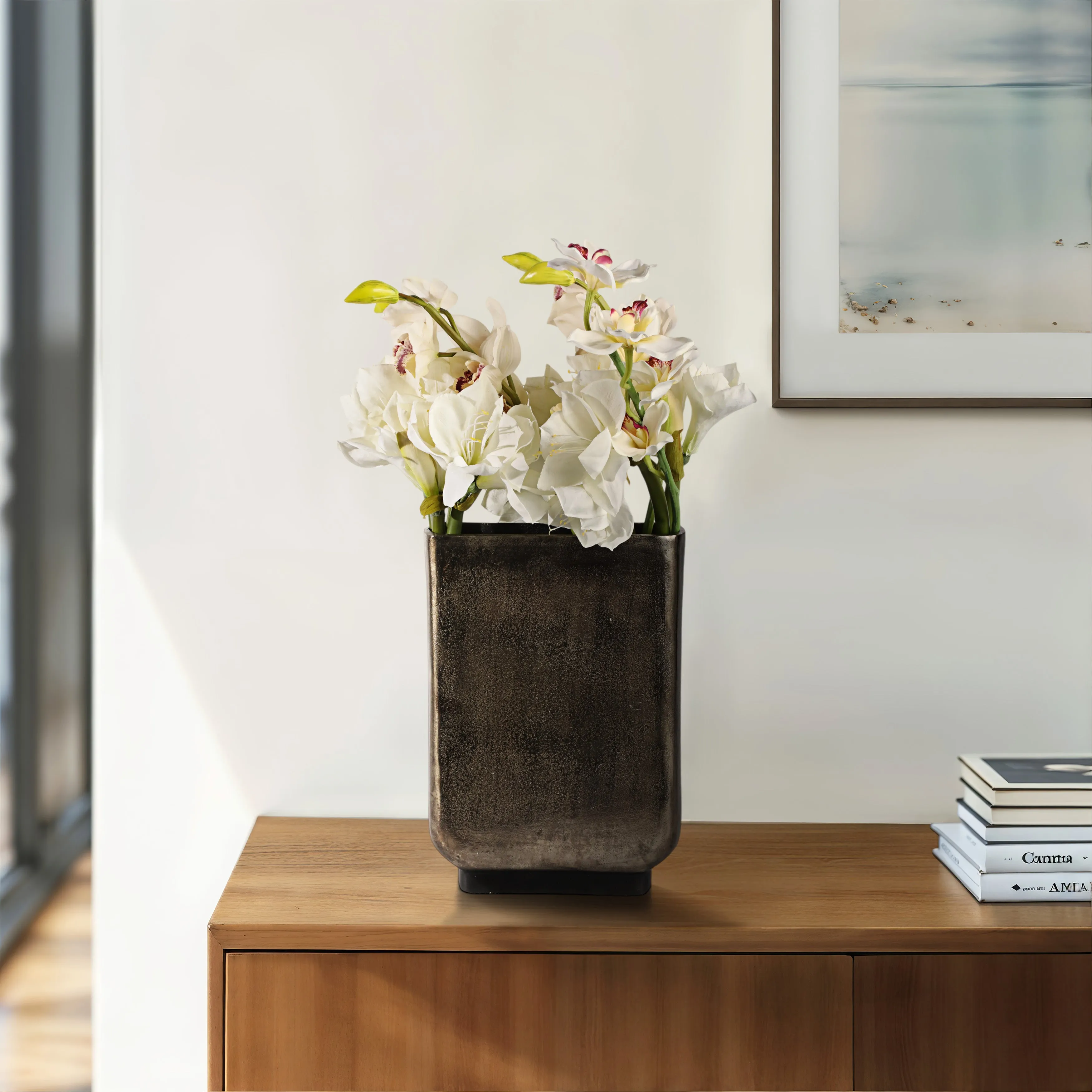 16" Parsa Large Metal  Vase, Bronze