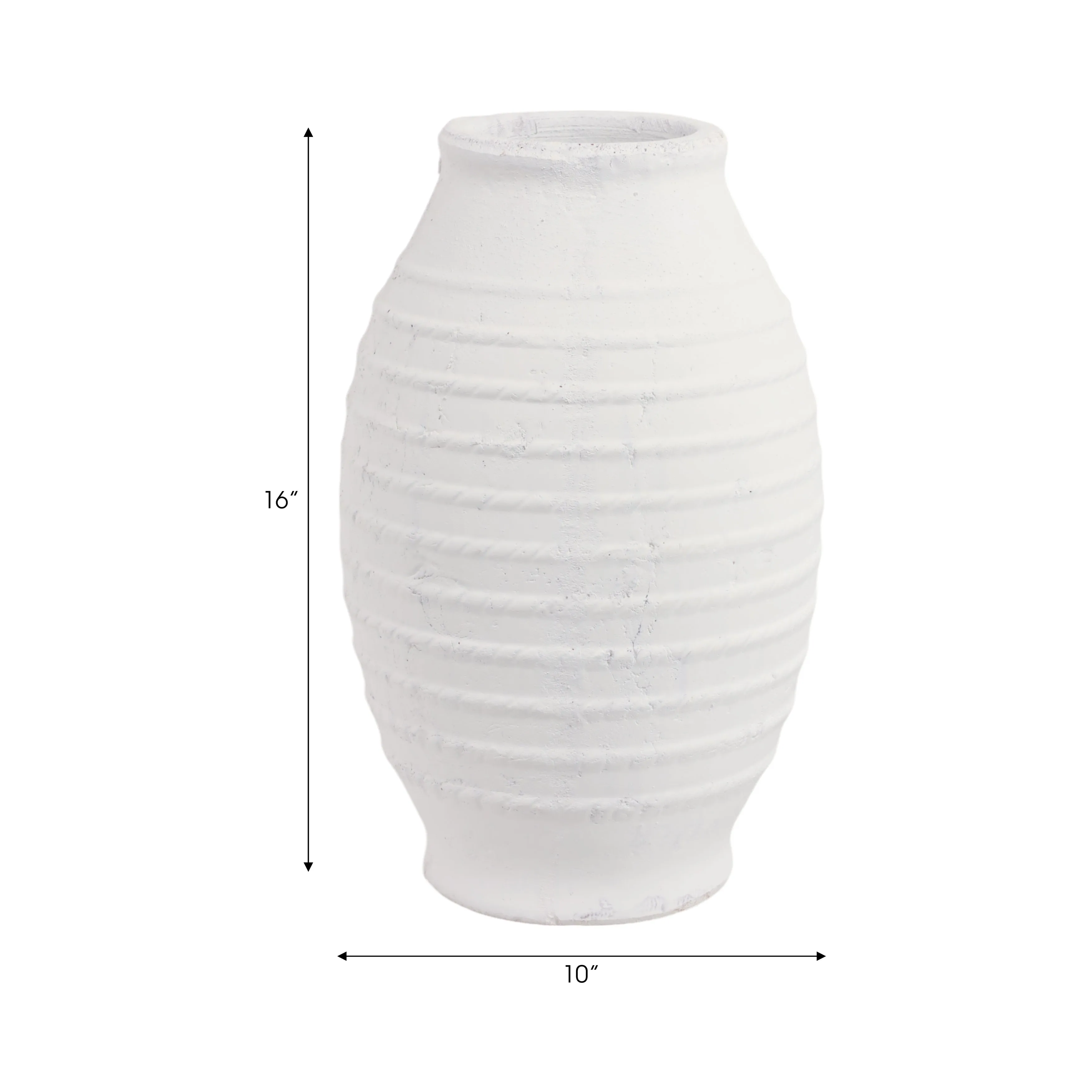 16" Rope Ribbed Terracotta Vase, White