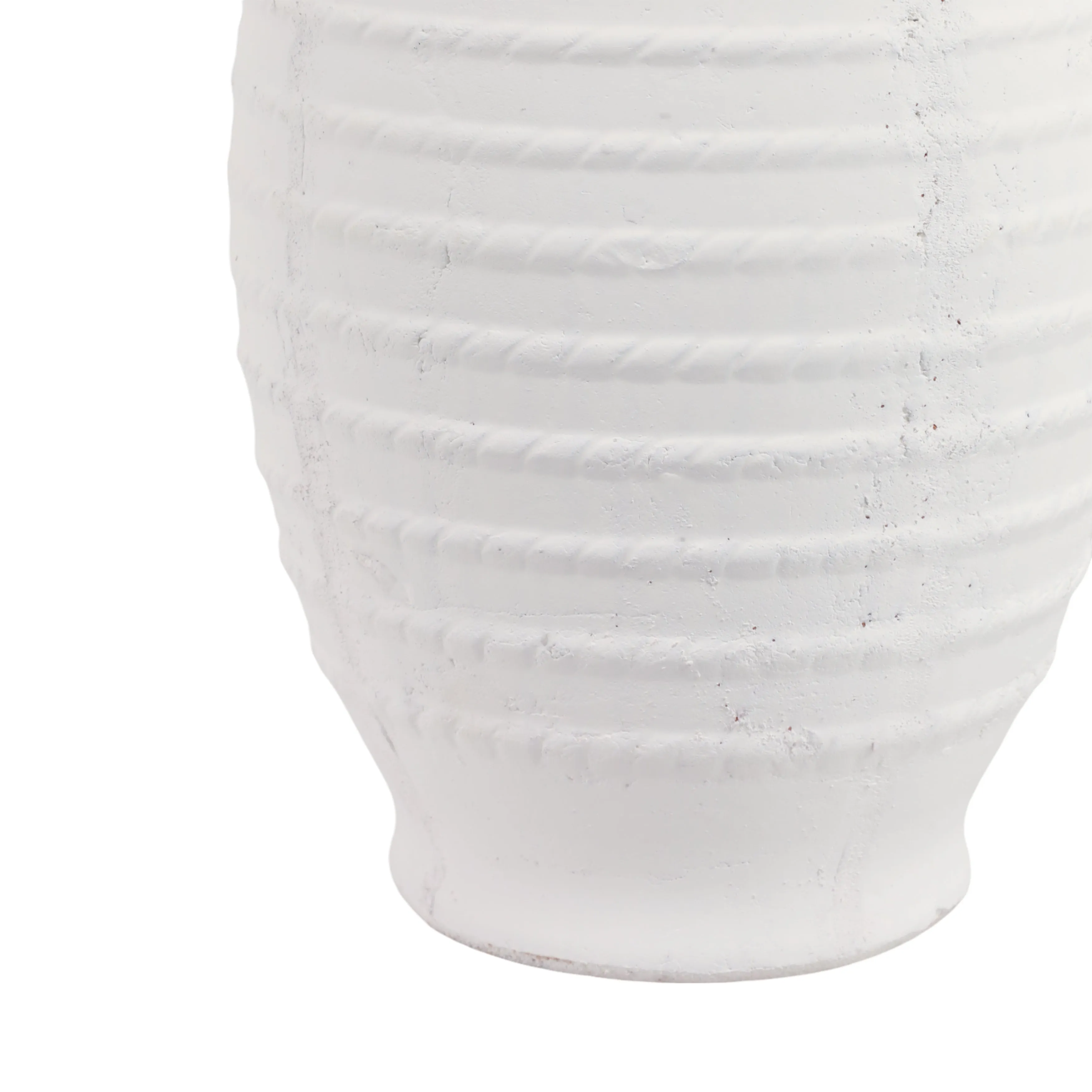 16" Rope Ribbed Terracotta Vase, White