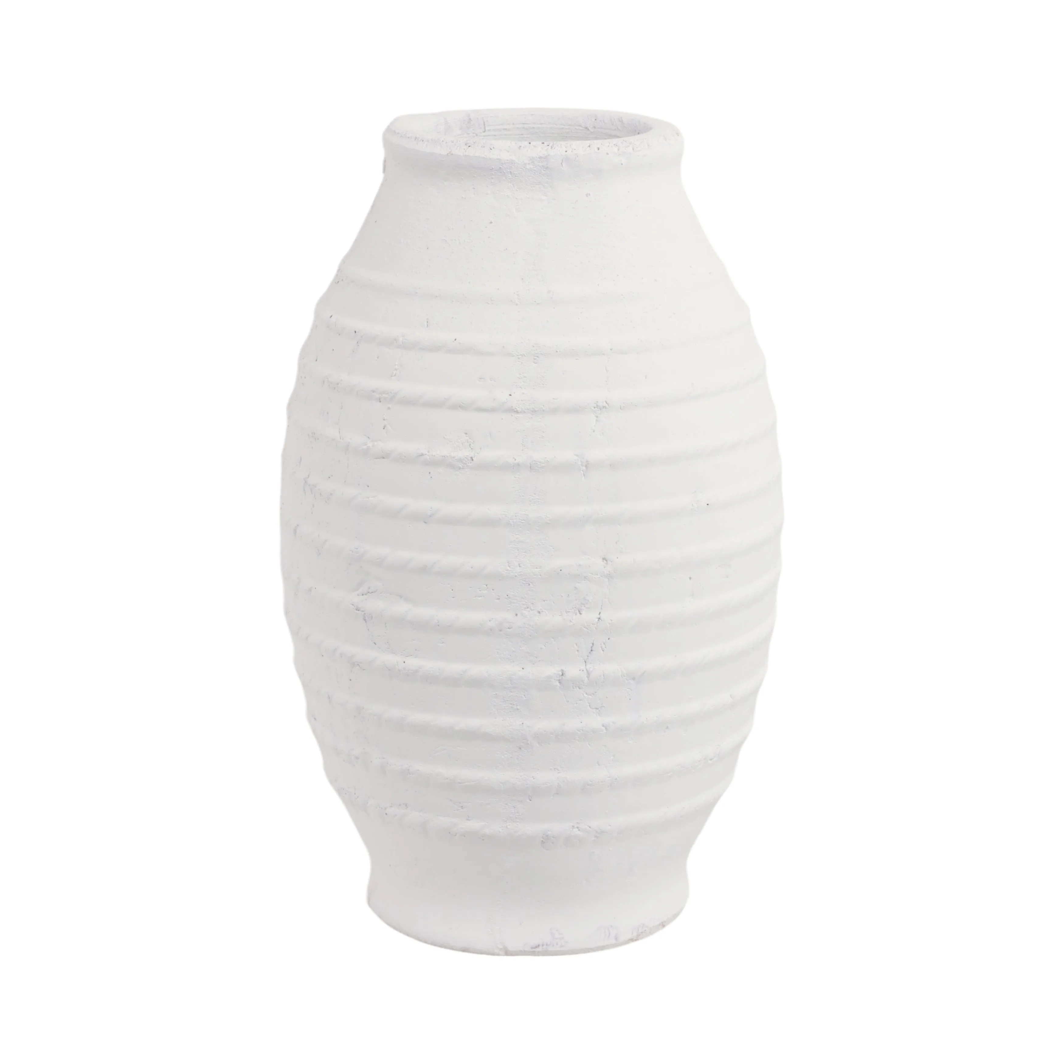 16" Rope Ribbed Terracotta Vase, White