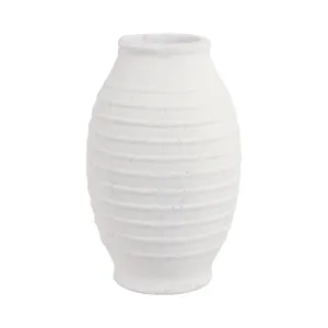 16" Rope Ribbed Terracotta Vase, White