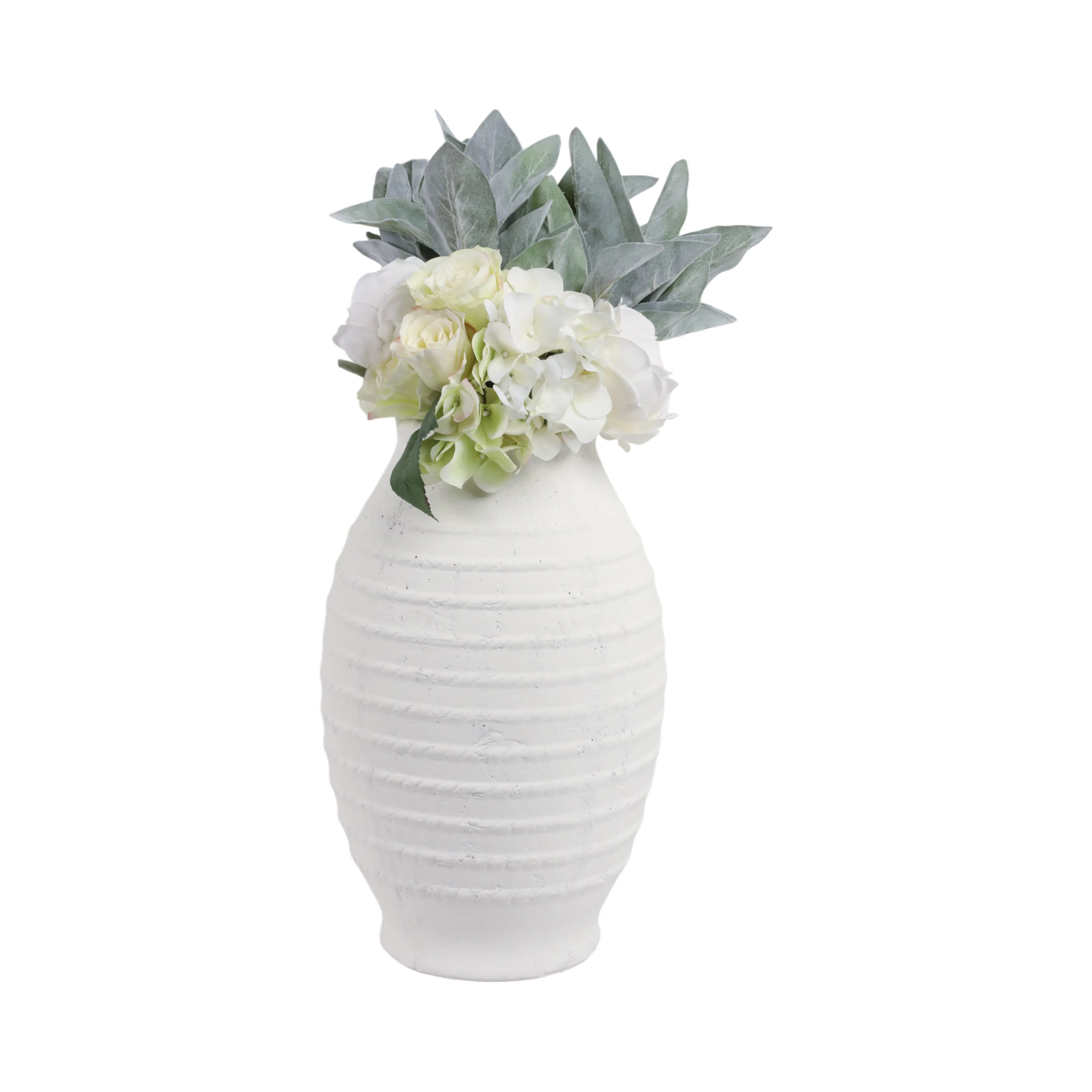 16" Rope Ribbed Terracotta Vase, White