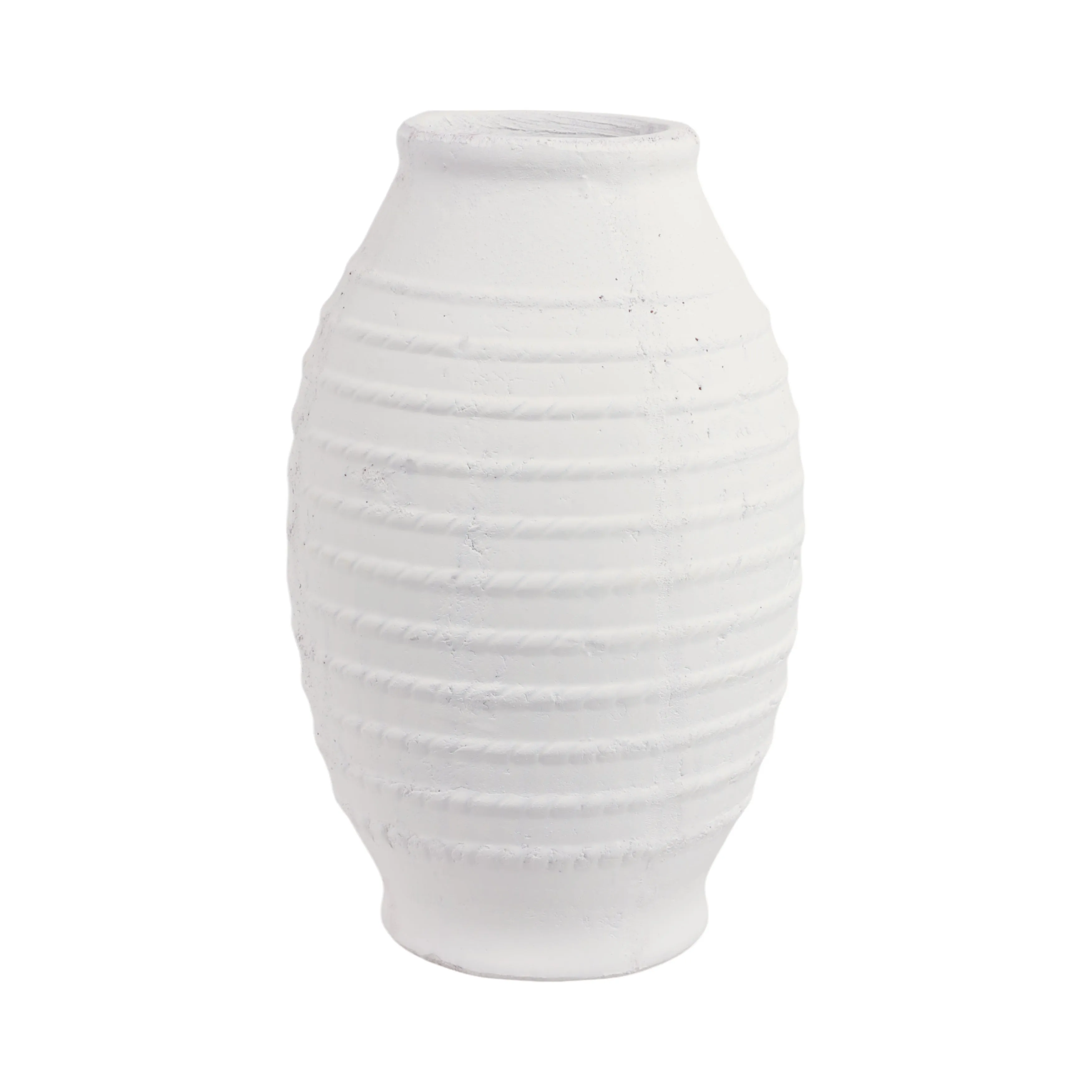 16" Rope Ribbed Terracotta Vase, White