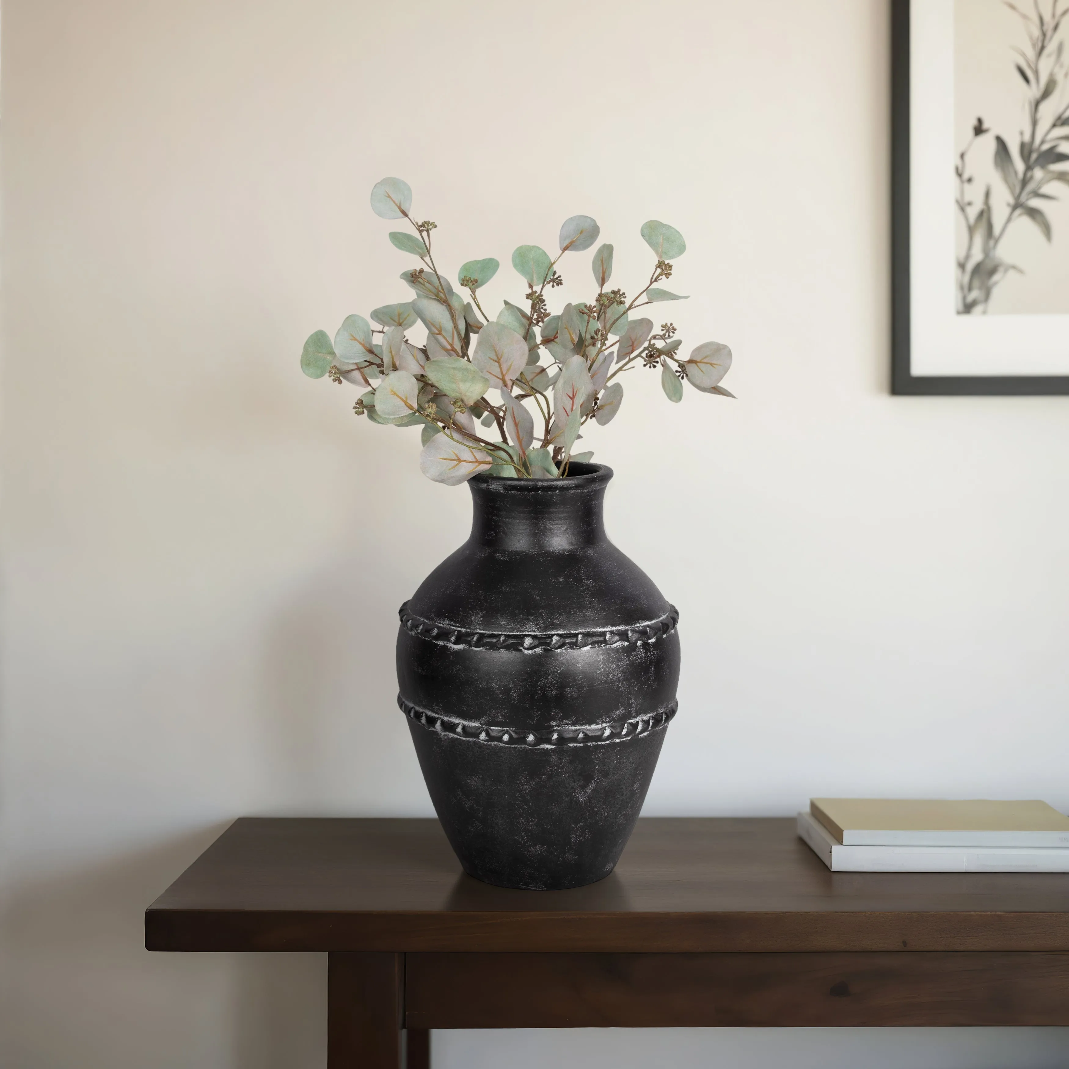 16" Traditional Terracotta Vase, Black