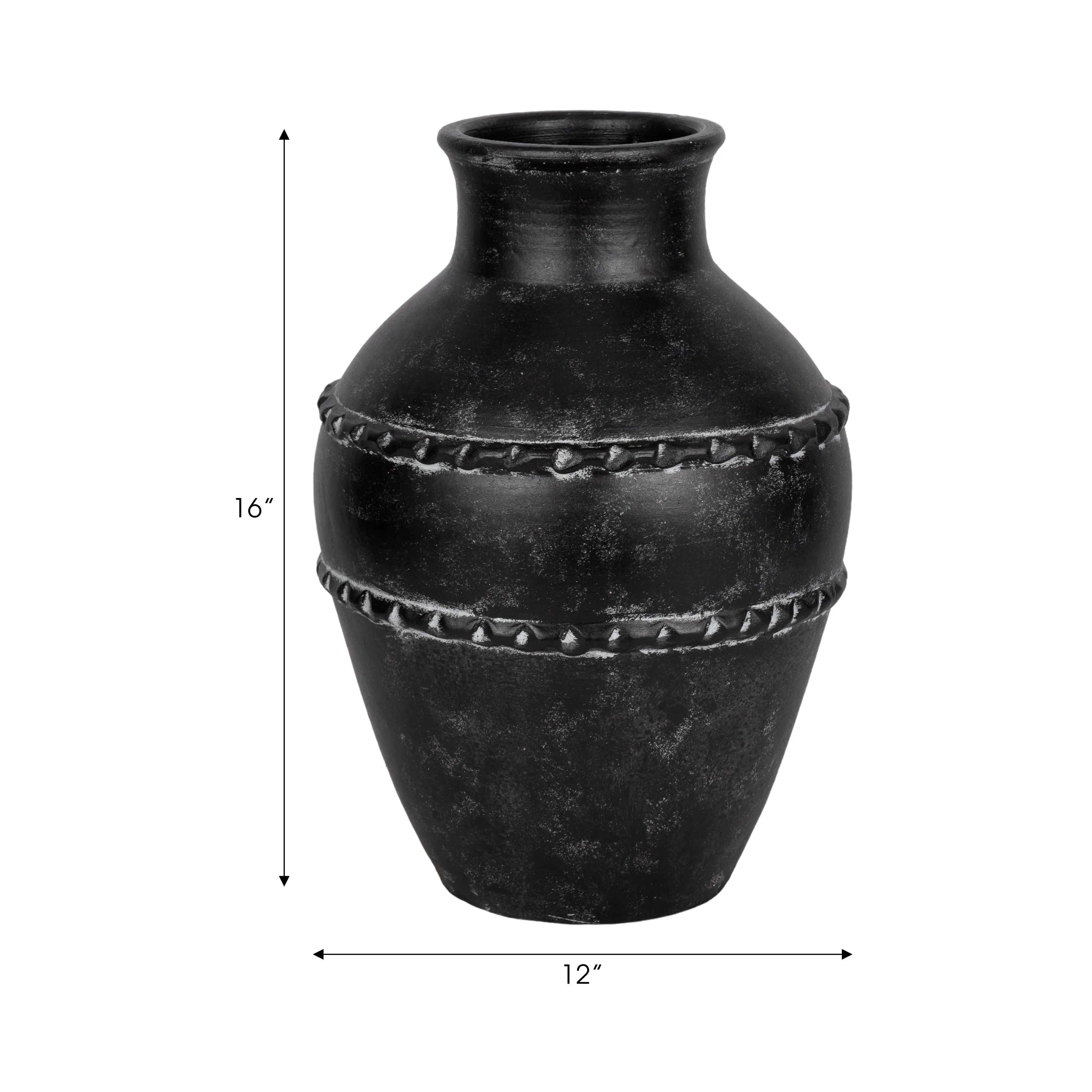 16" Traditional Terracotta Vase, Black