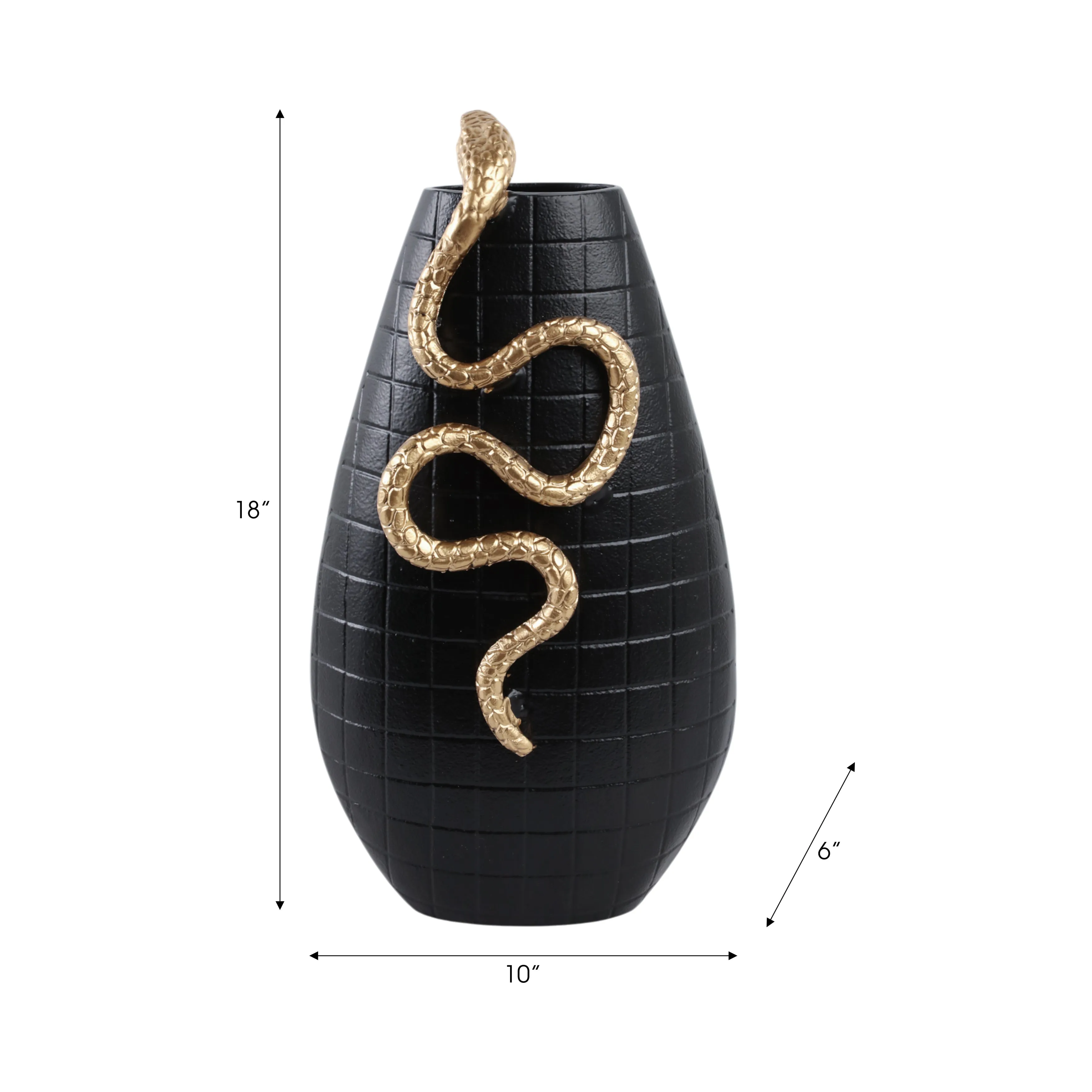 16x10" Curved Snake On Vase, Black/gold