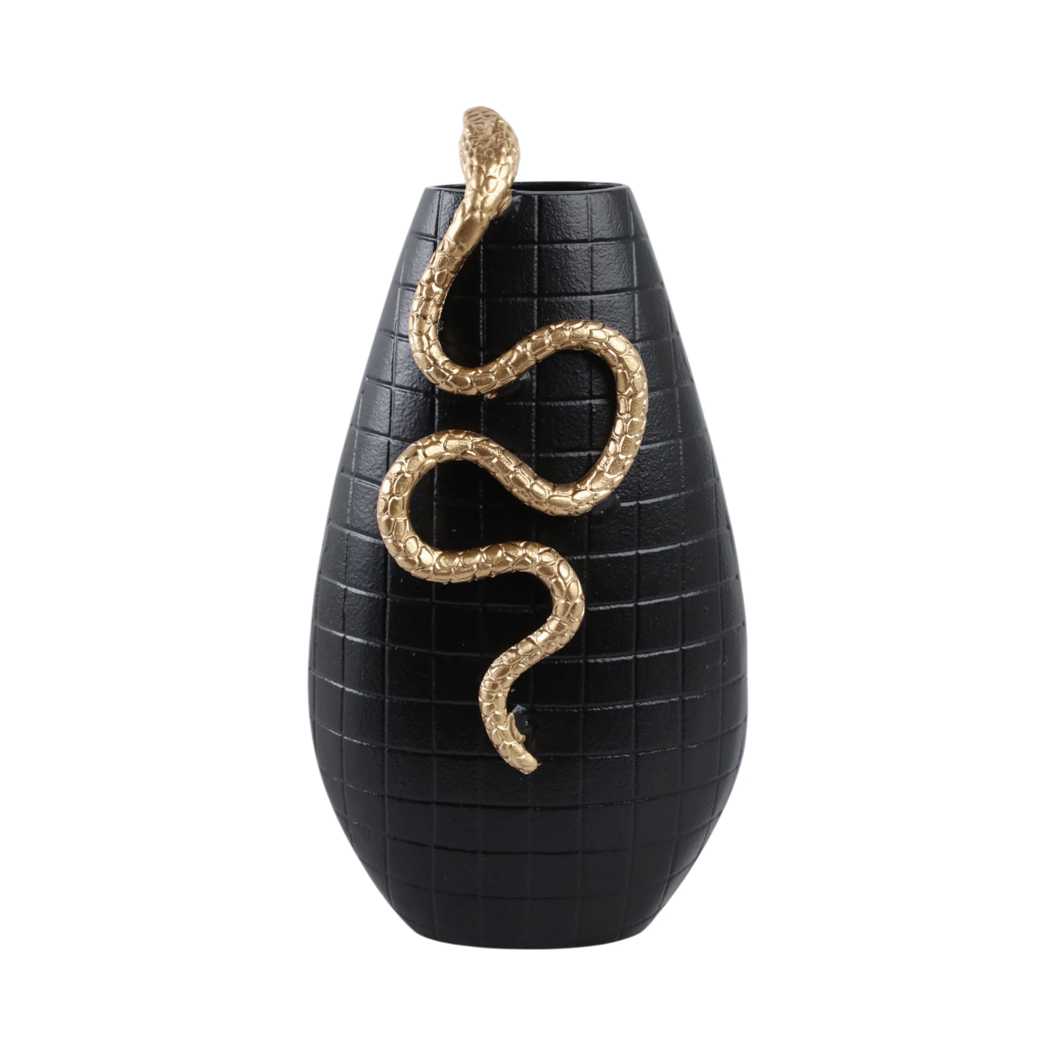 16x10" Curved Snake On Vase, Black/gold