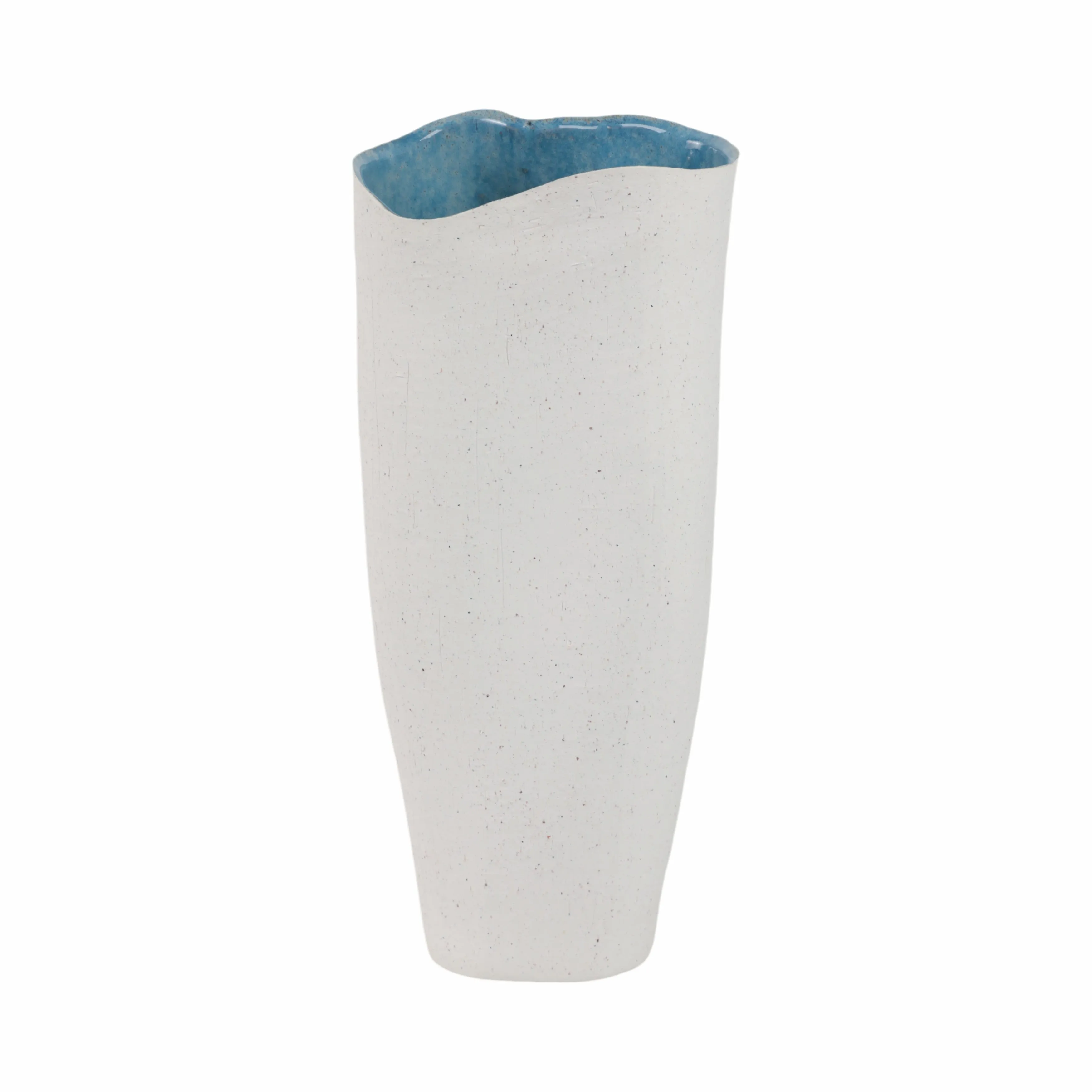 16x7" Textured Organic Vase Reactive Inside, White