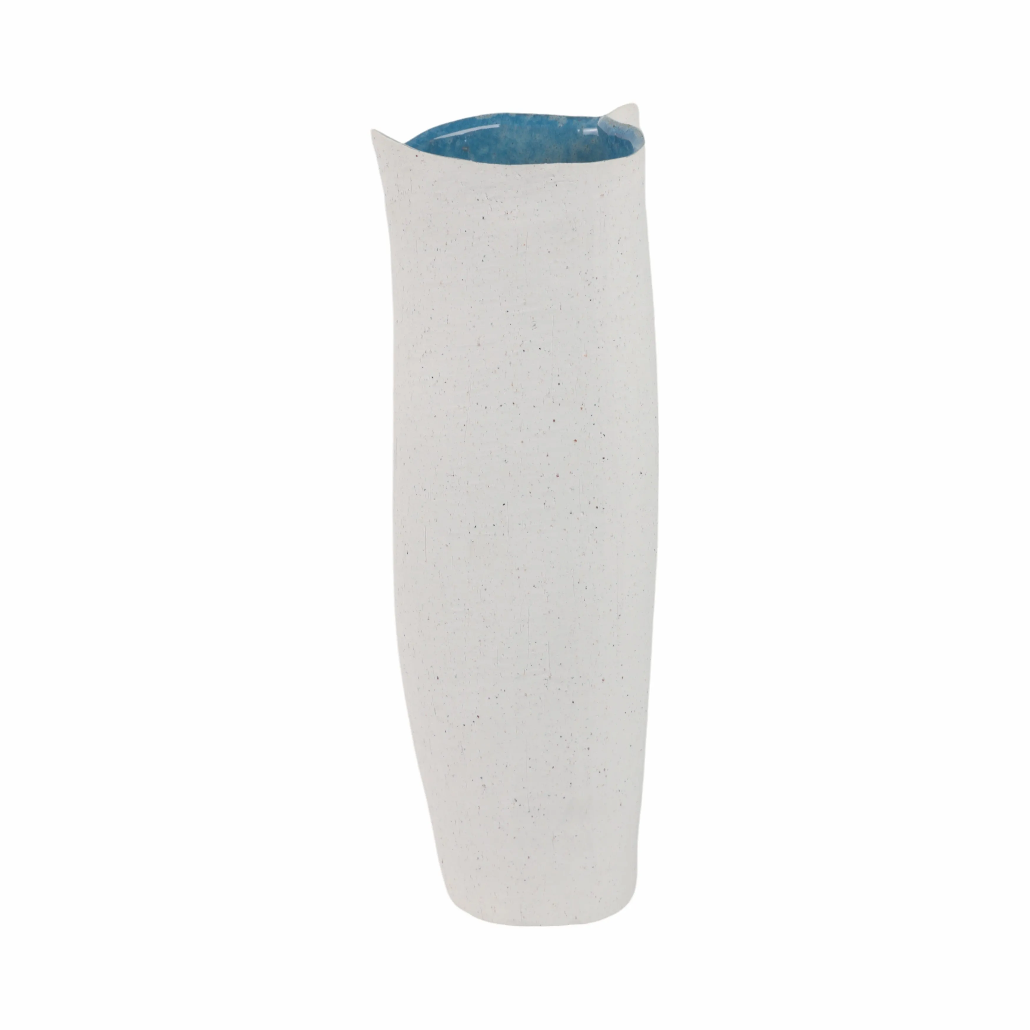 16x7" Textured Organic Vase Reactive Inside, White