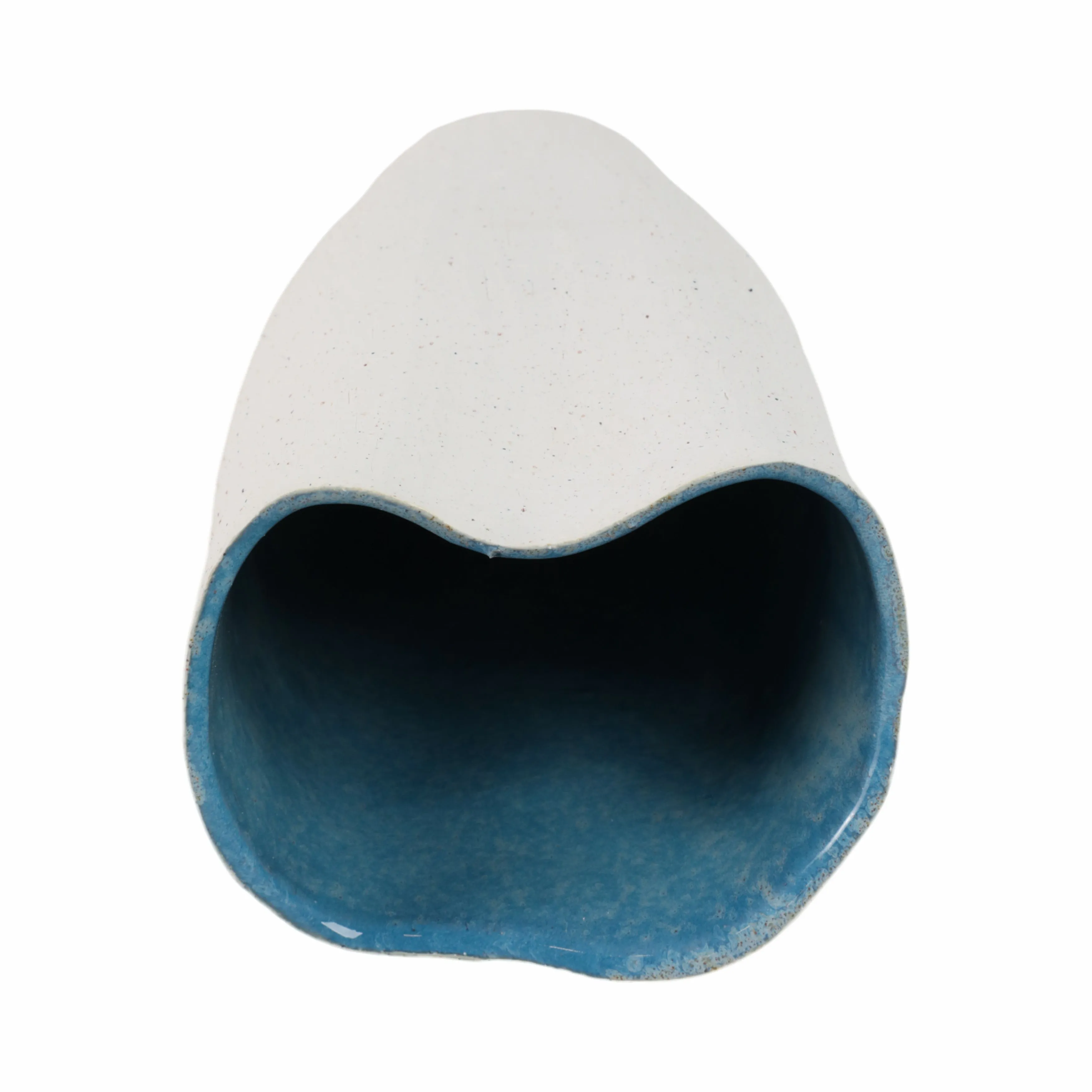 16x7" Textured Organic Vase Reactive Inside, White