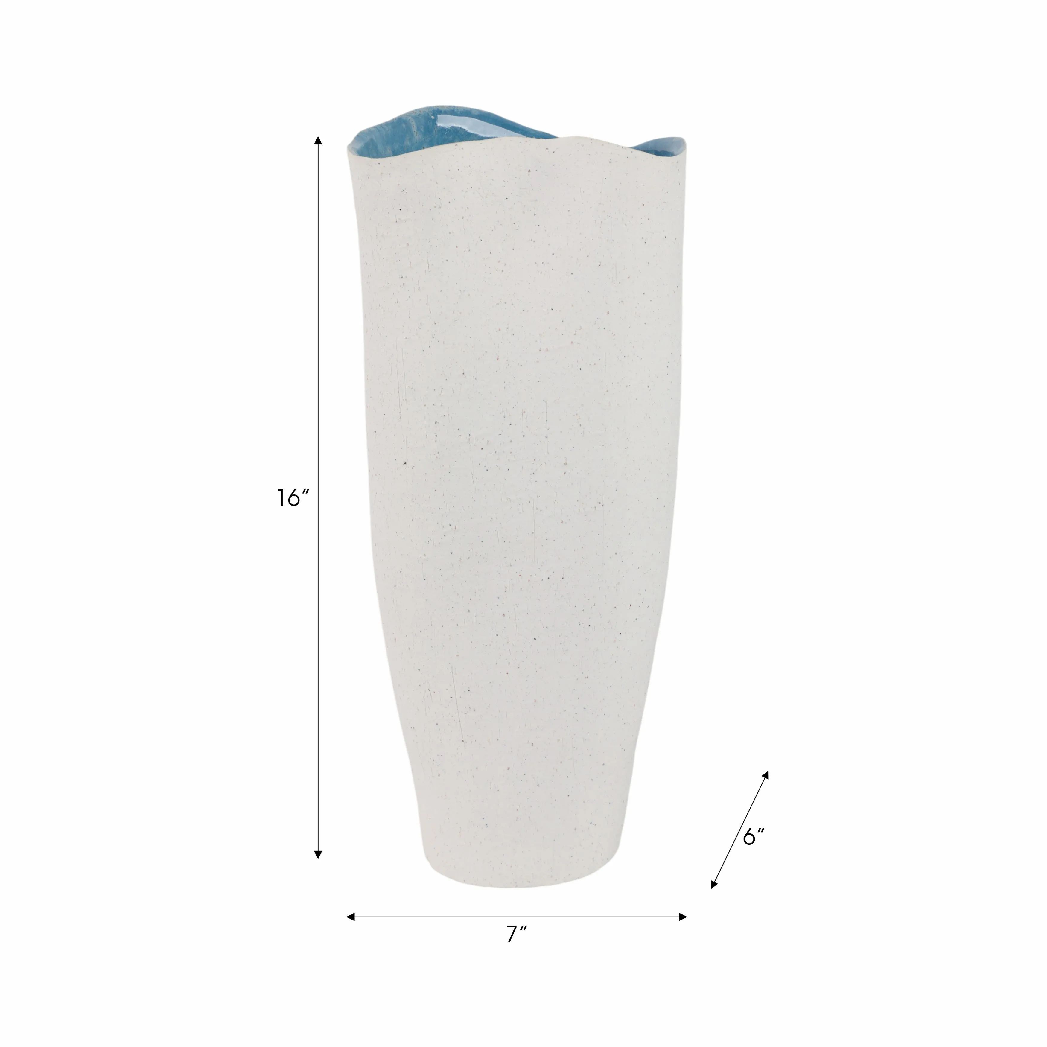 16x7" Textured Organic Vase Reactive Inside, White