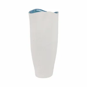 16x7" Textured Organic Vase Reactive Inside, White
