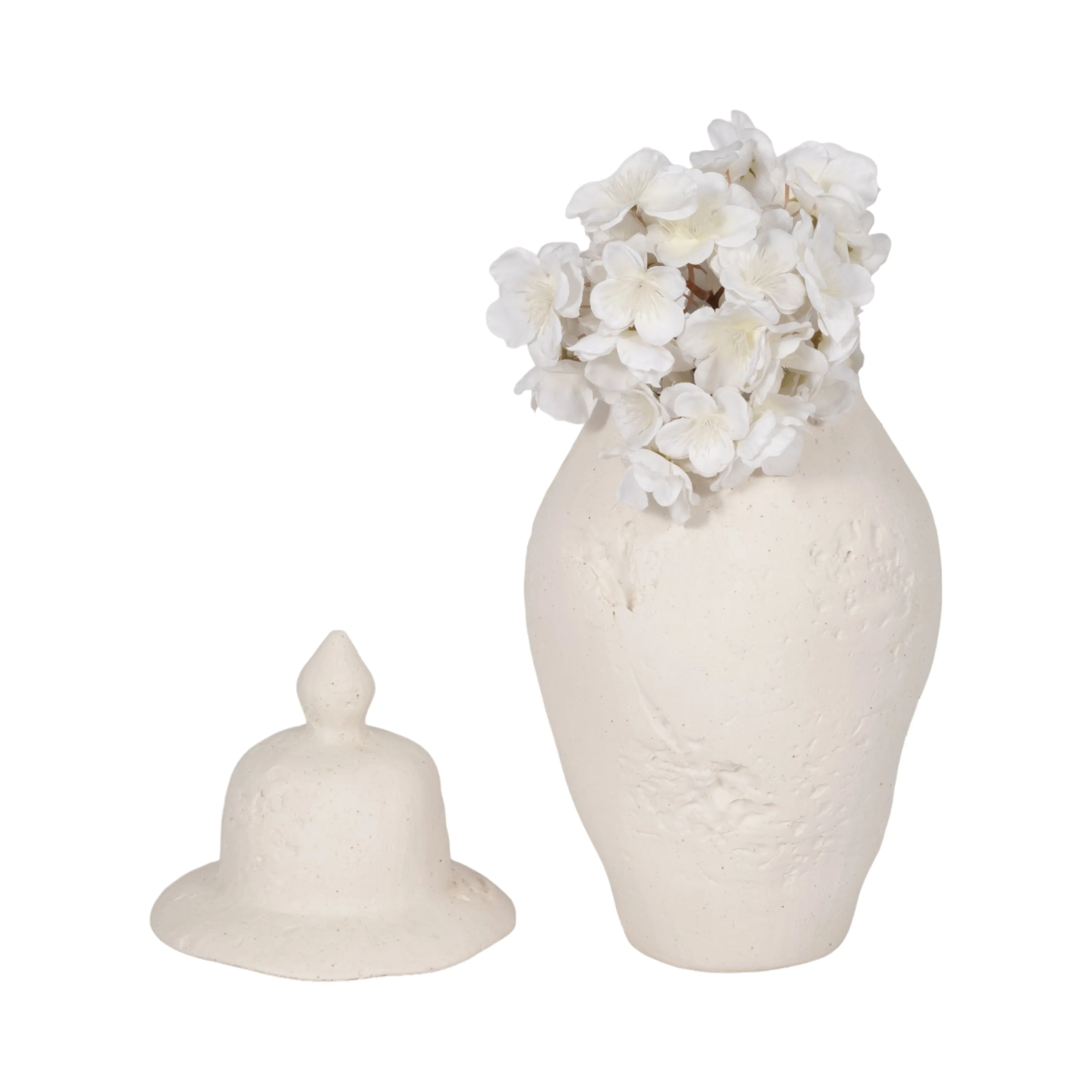 16x8" Cast Stone Finish Temple Jar, White