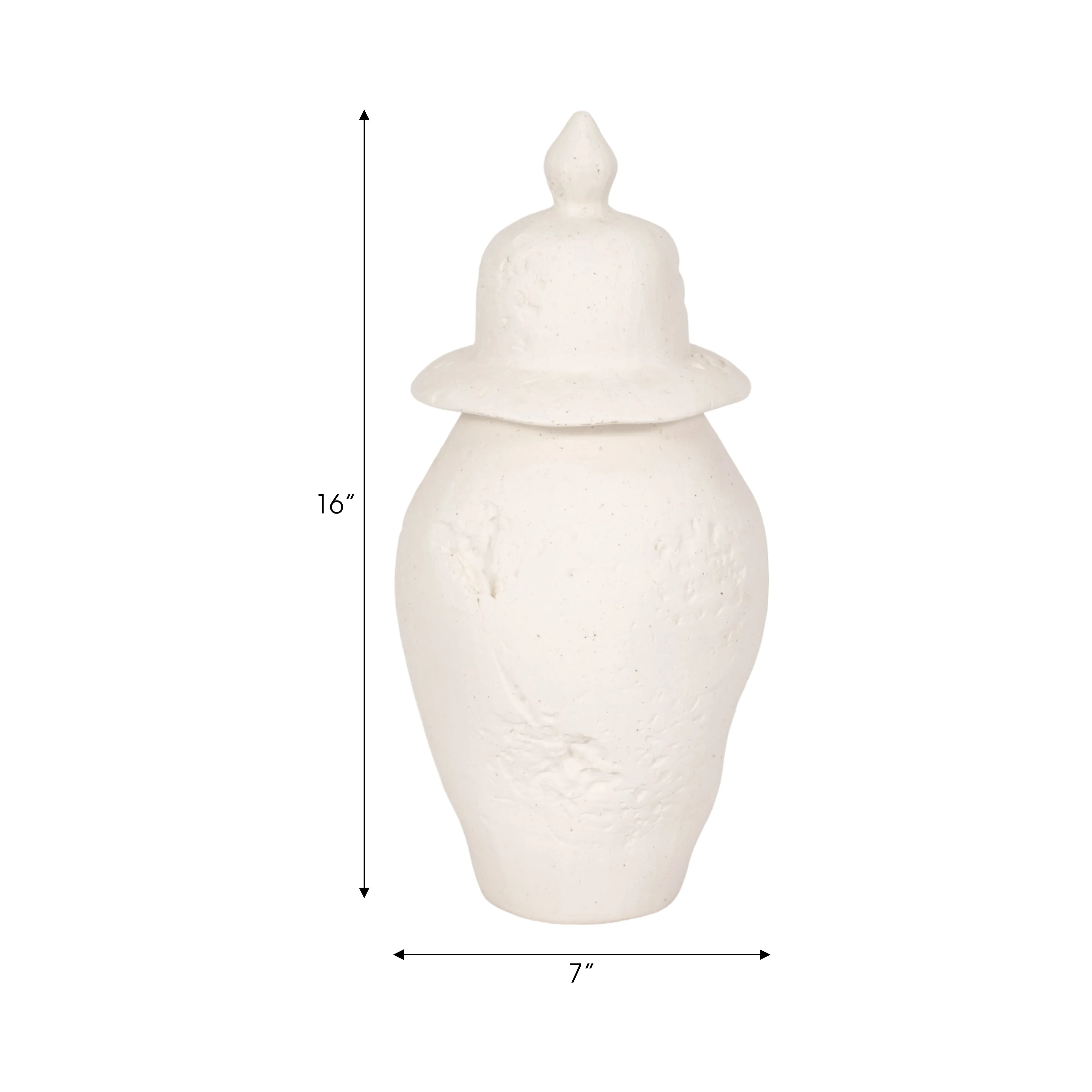 16x8" Cast Stone Finish Temple Jar, White