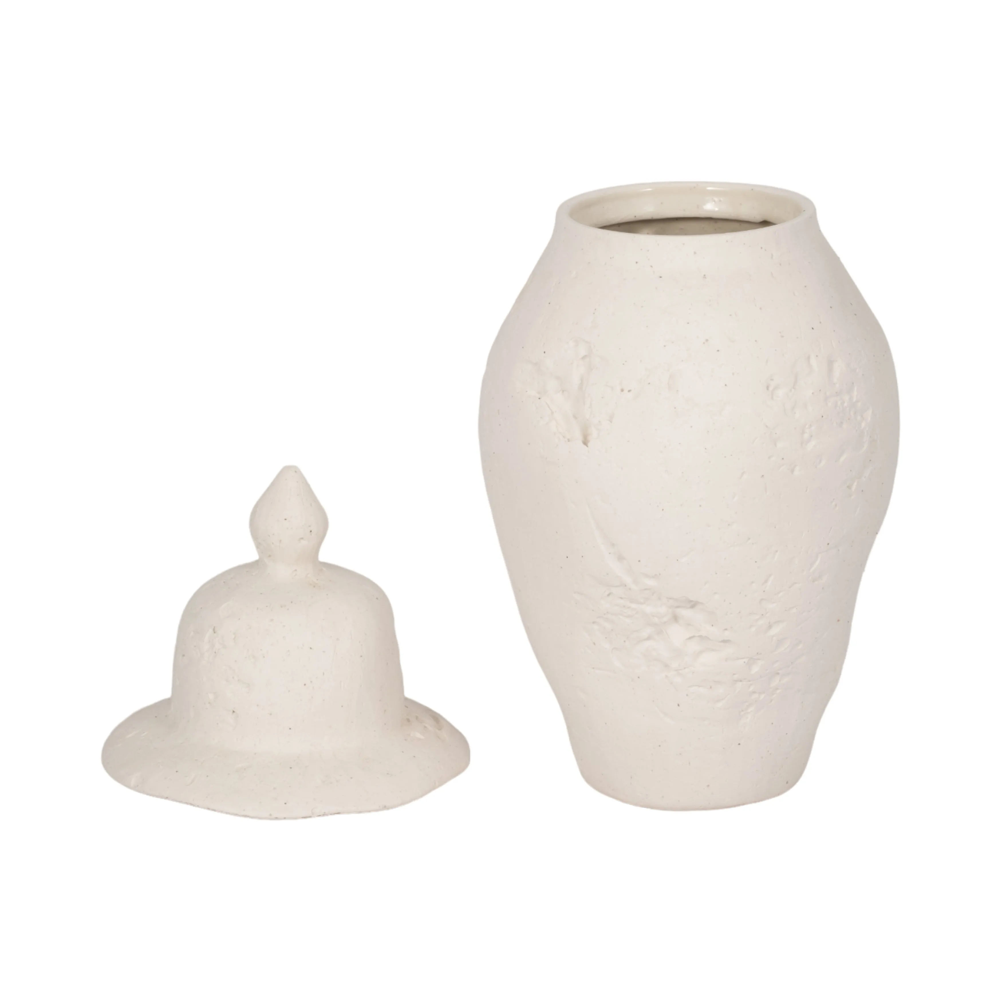 16x8" Cast Stone Finish Temple Jar, White