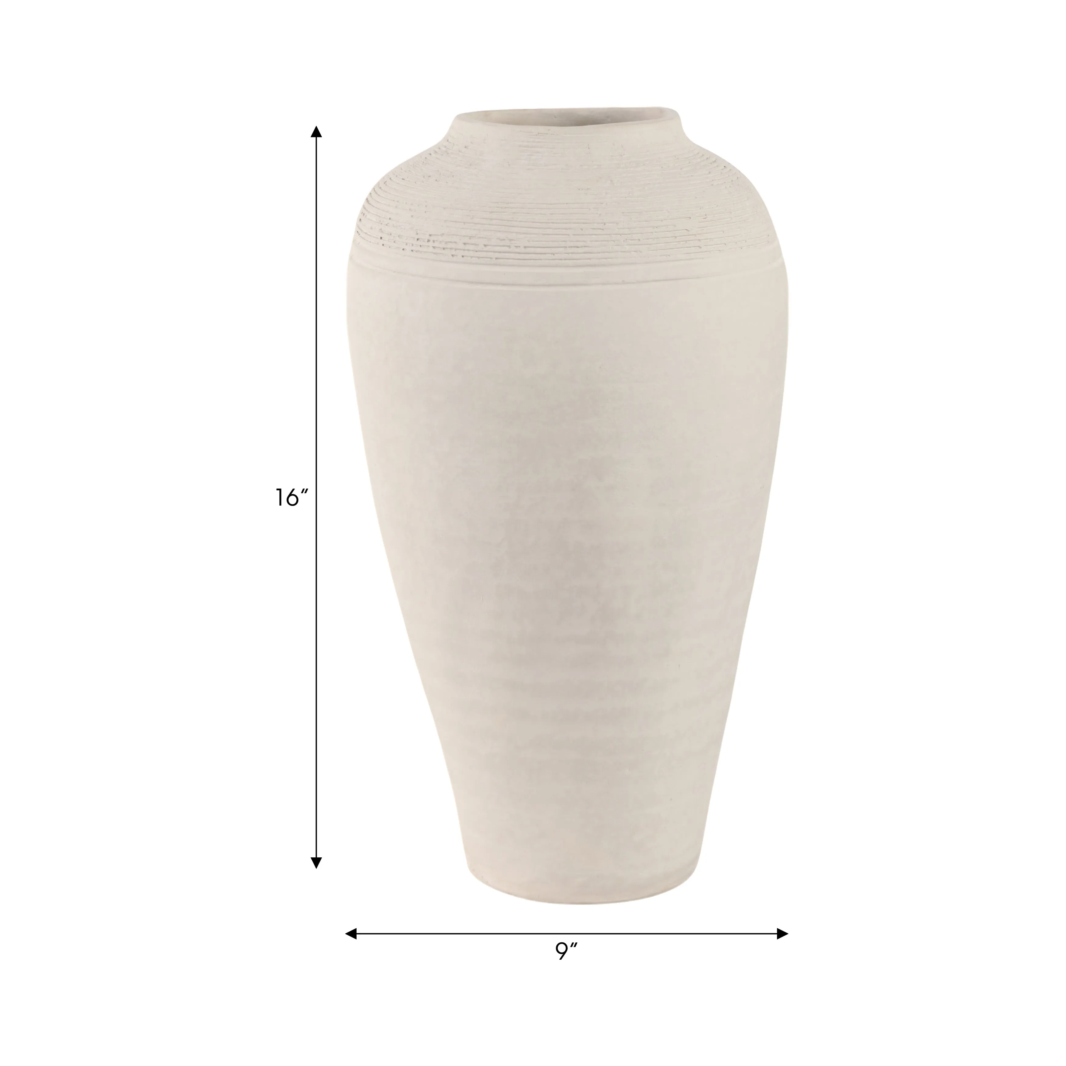 16x9" Paper Mache Ribbed Floor Vase, Ivory