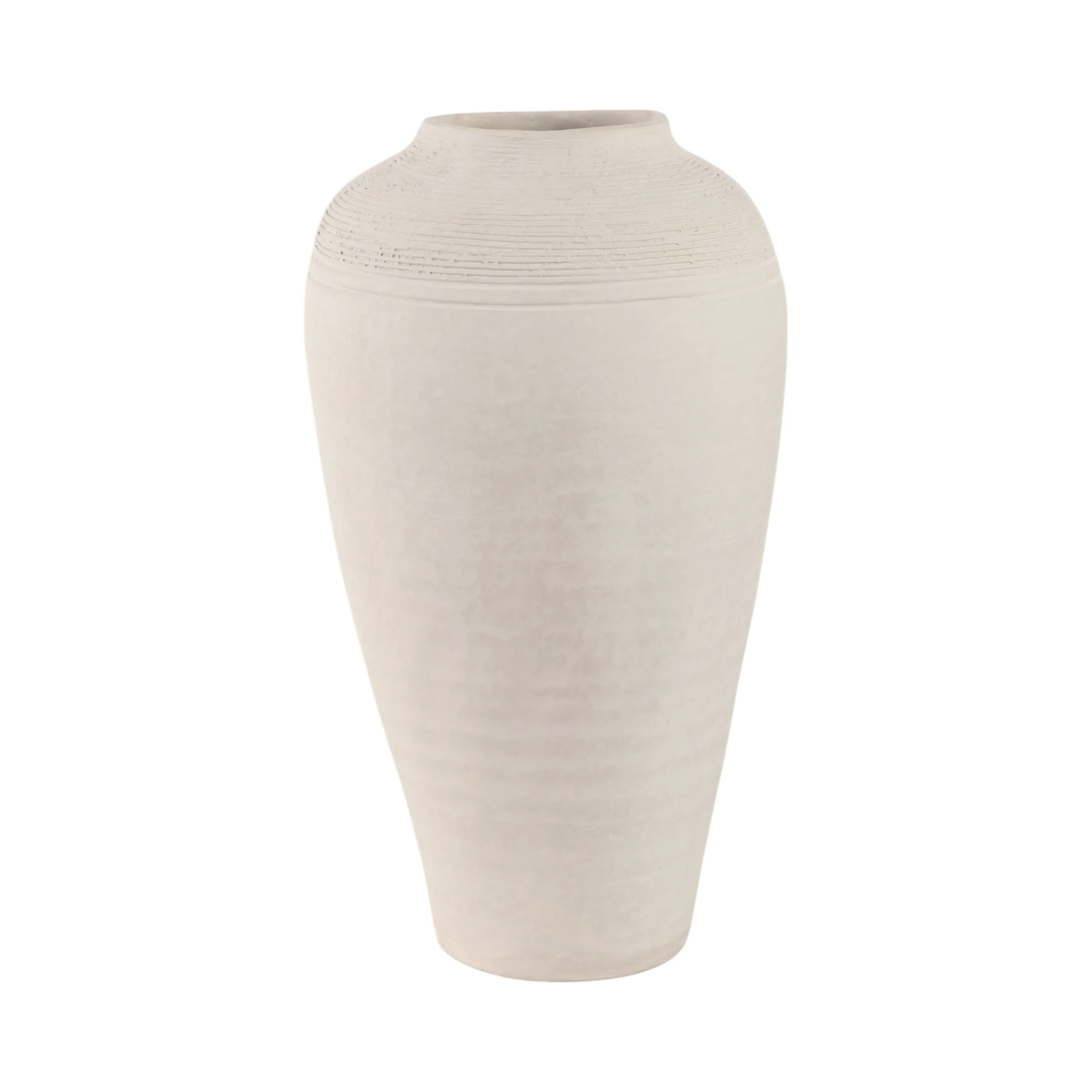 16x9" Paper Mache Ribbed Floor Vase, Ivory