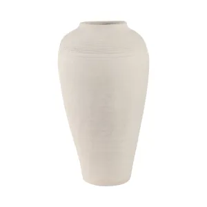 16x9" Paper Mache Ribbed Floor Vase, Ivory