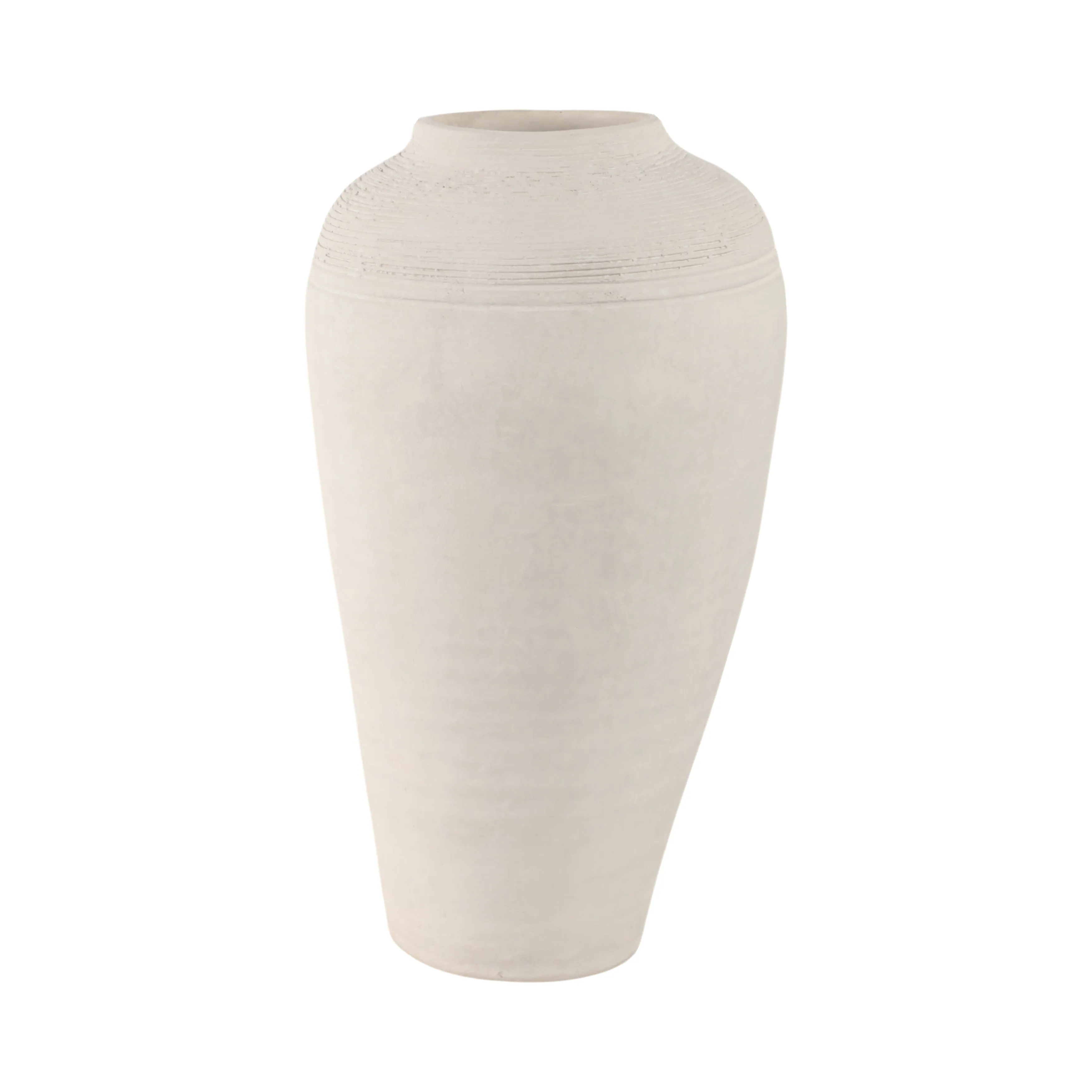 16x9" Paper Mache Ribbed Floor Vase, Ivory