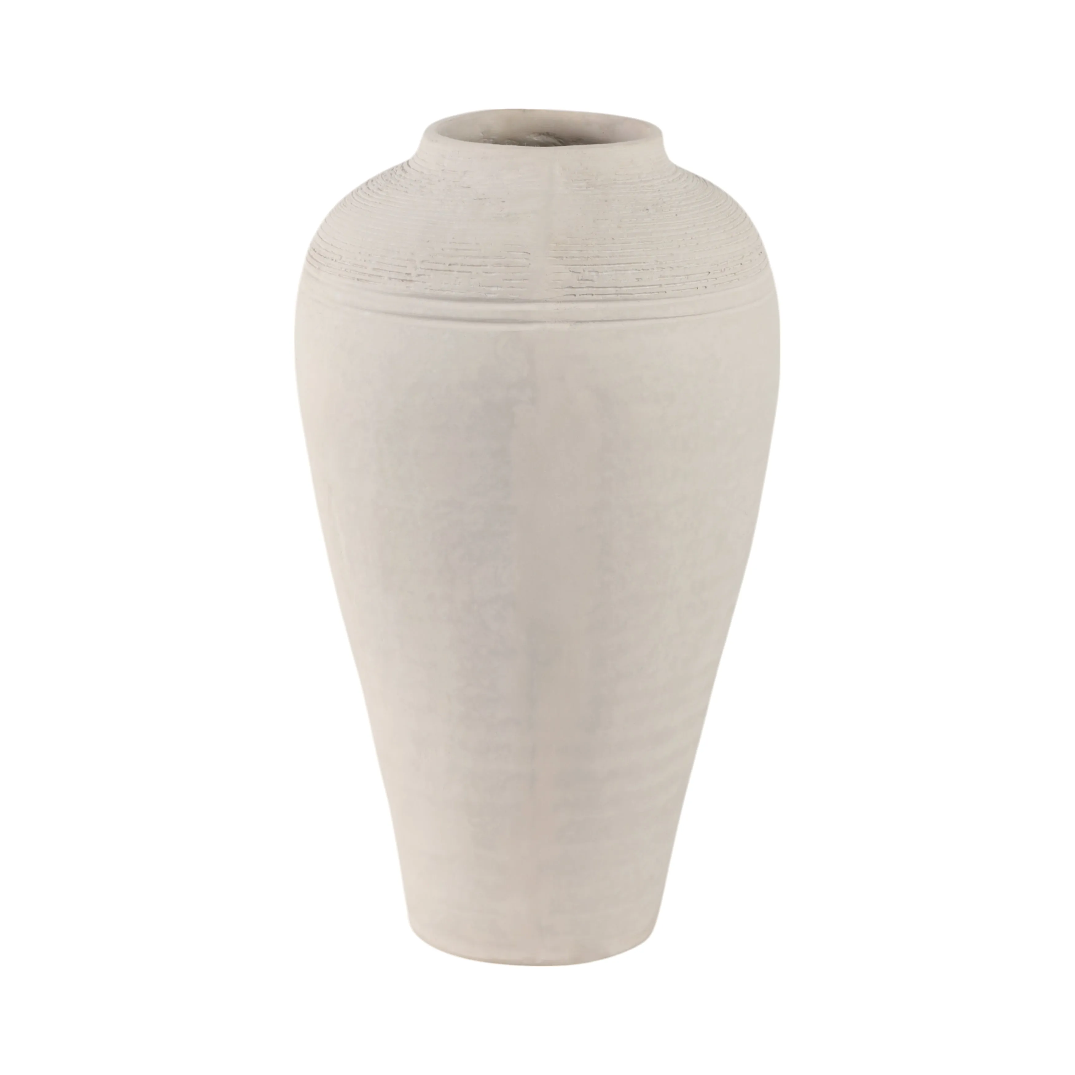 16x9" Paper Mache Ribbed Floor Vase, Ivory
