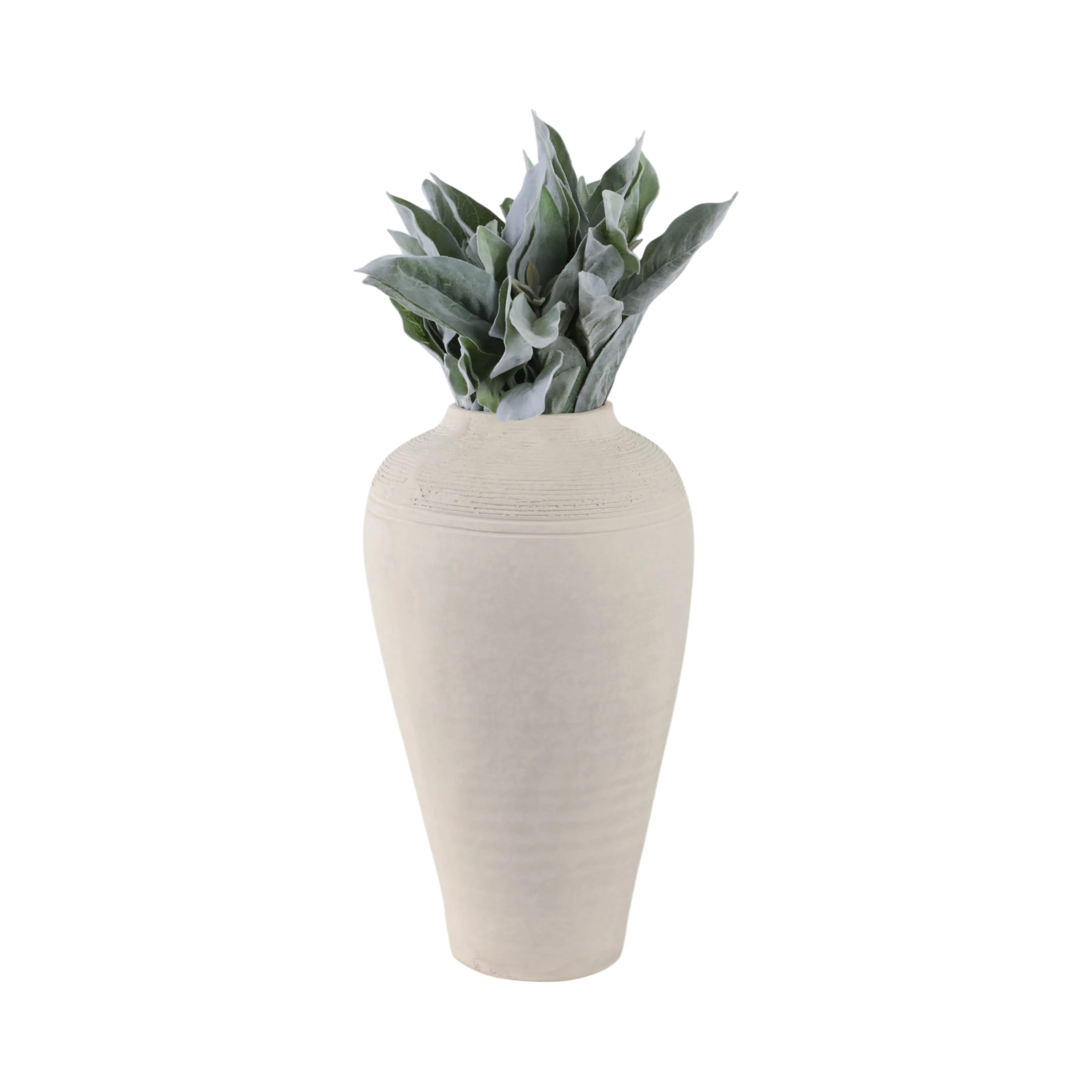 16x9" Paper Mache Ribbed Floor Vase, Ivory