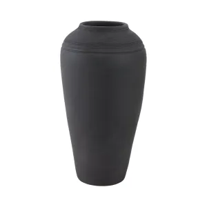 16x9" Terracotta Ribbed Floor Vase, Black