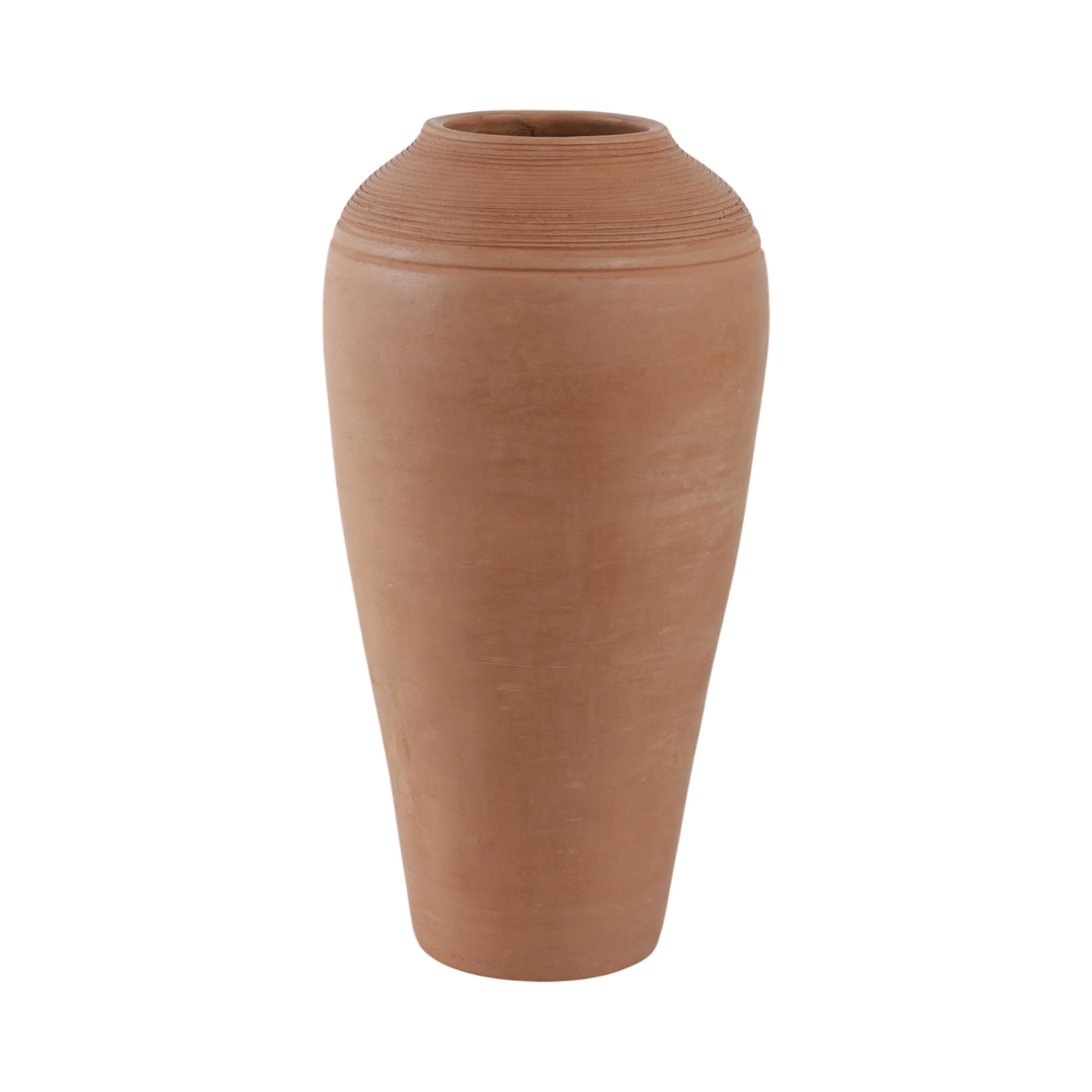 16x9" Terracotta Ribbed Floor Vase, Natural