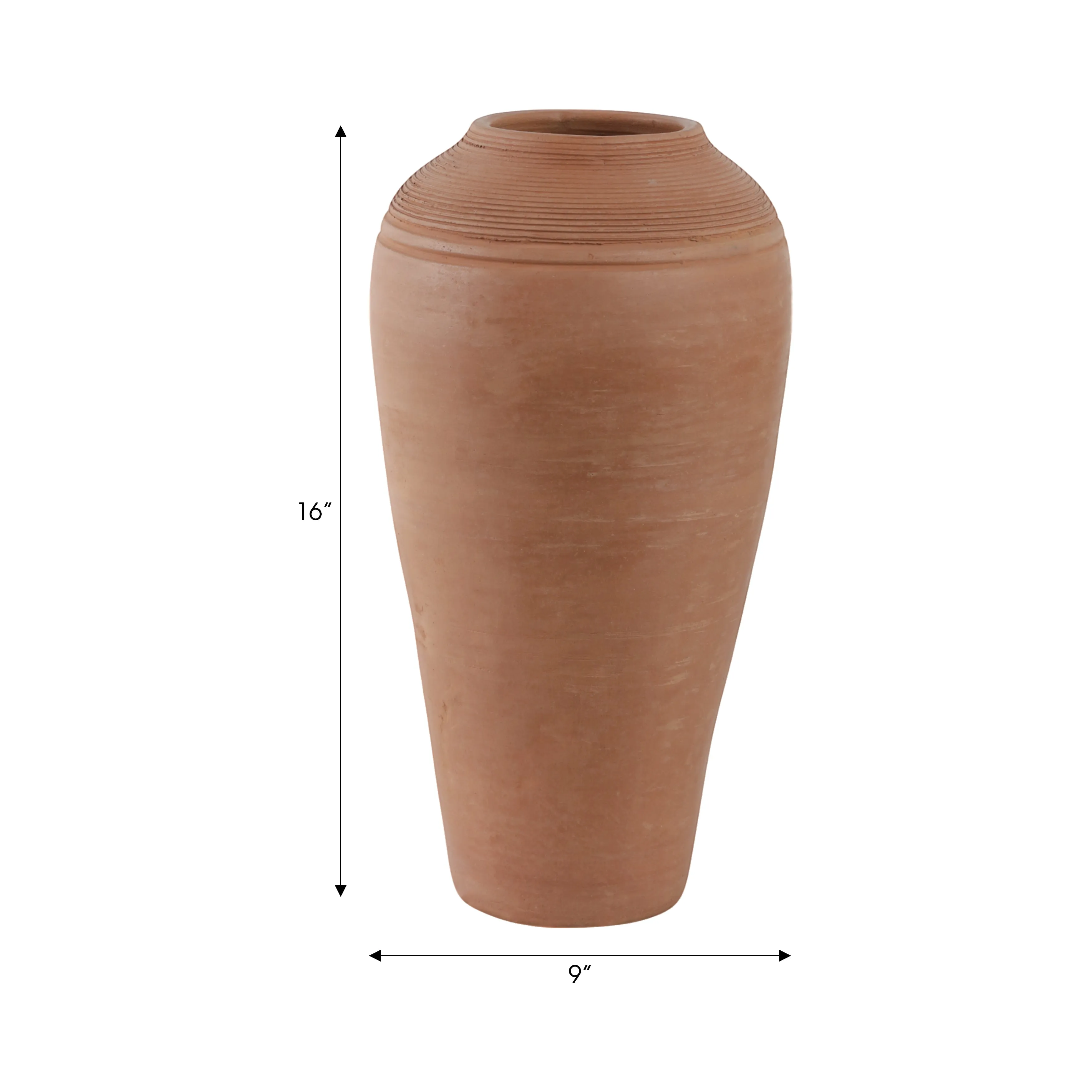 16x9" Terracotta Ribbed Floor Vase, Natural