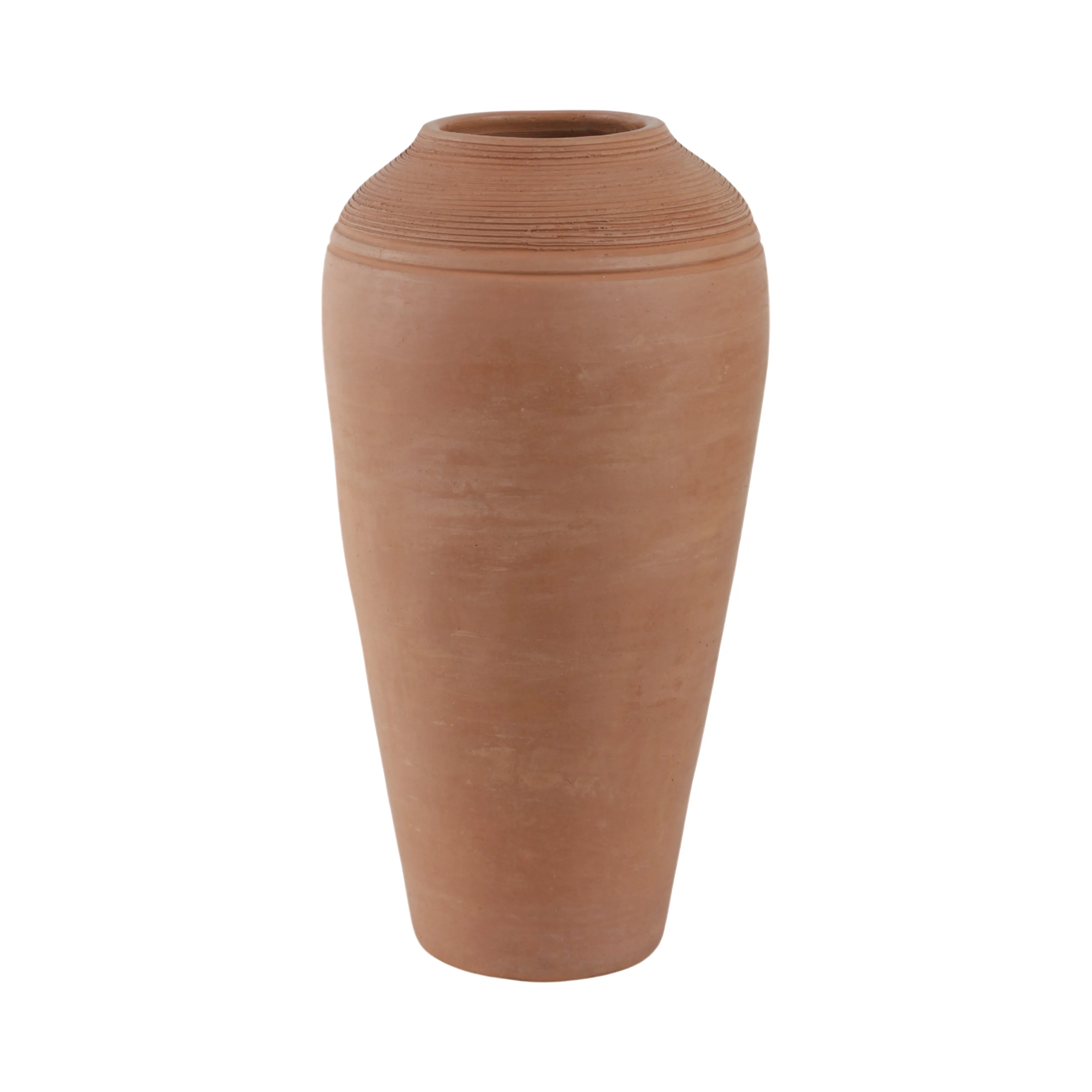 16x9" Terracotta Ribbed Floor Vase, Natural