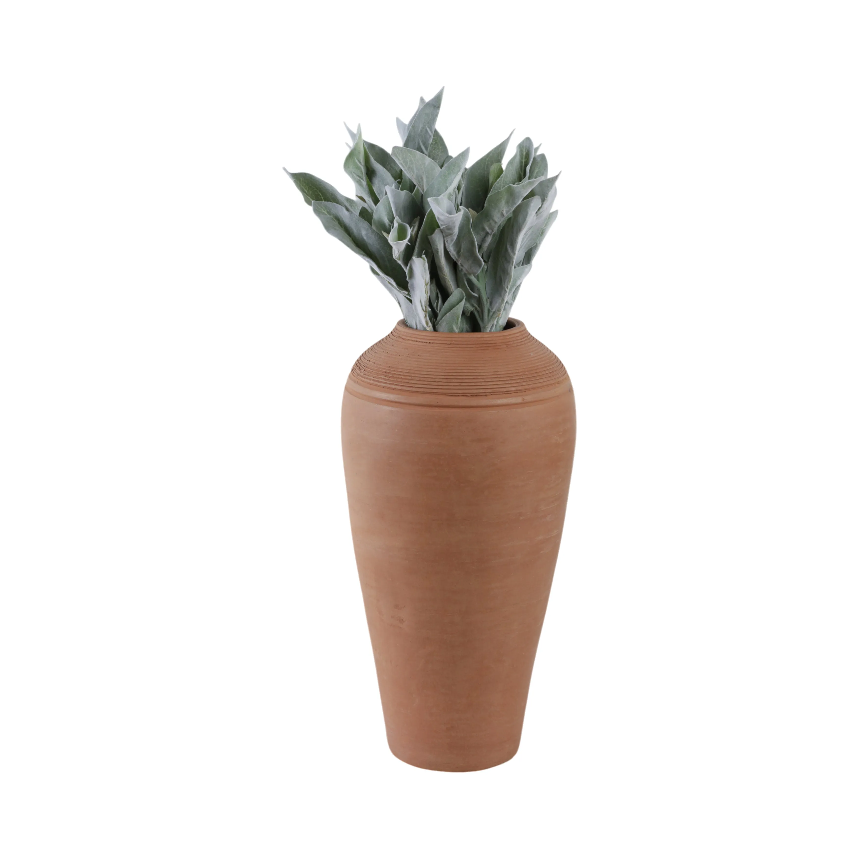 16x9" Terracotta Ribbed Floor Vase, Natural