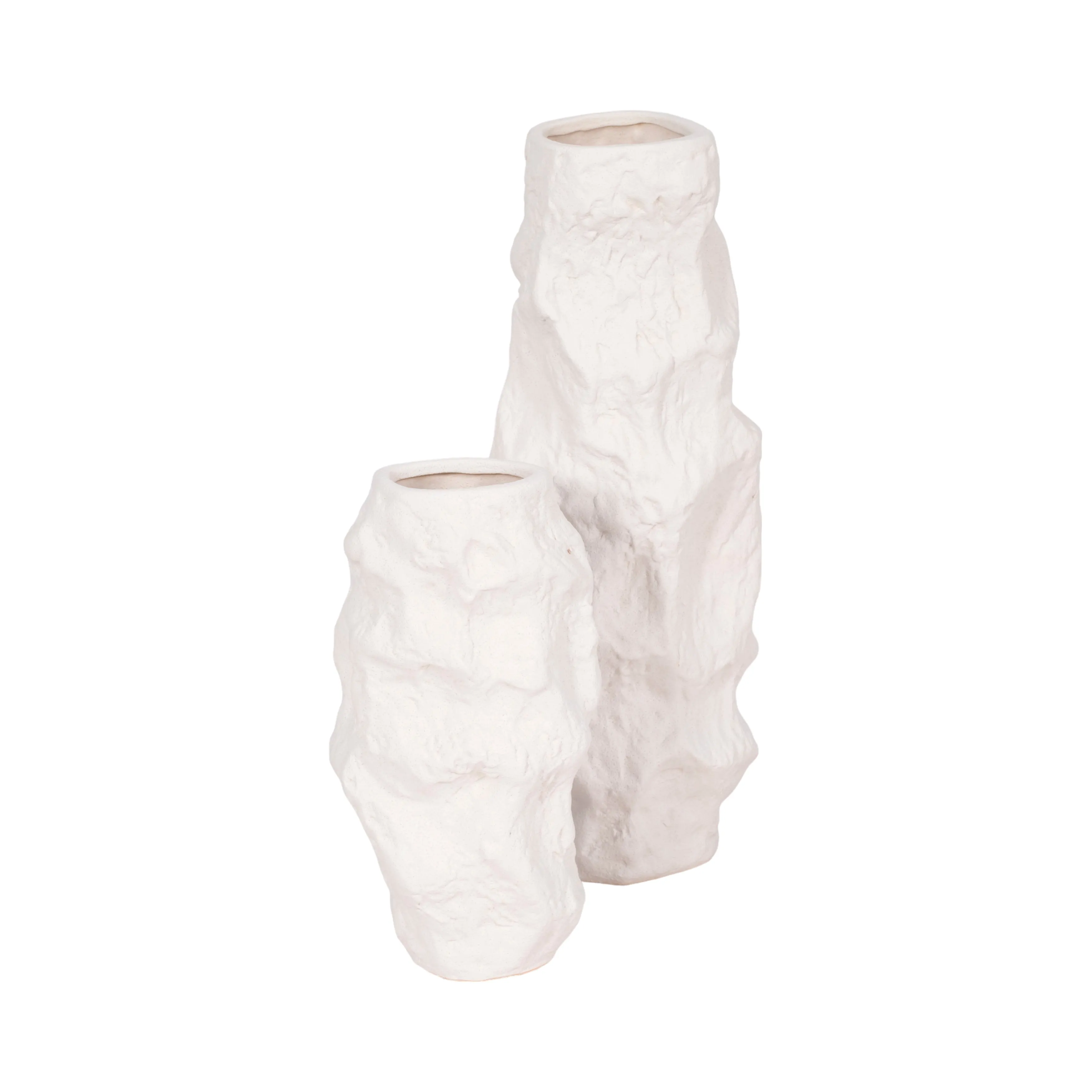17" Jagged Textured Vase, White