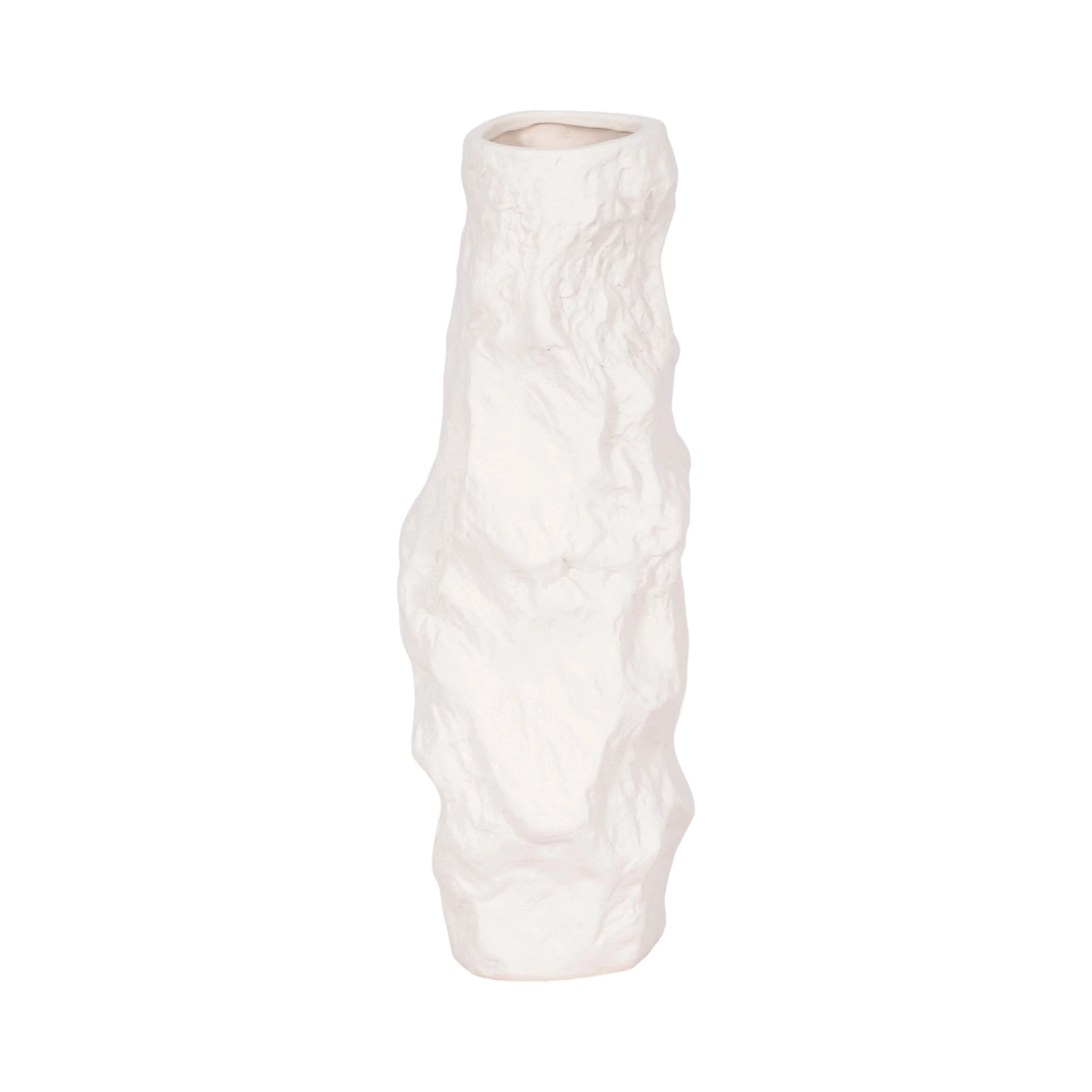 17" Jagged Textured Vase, White