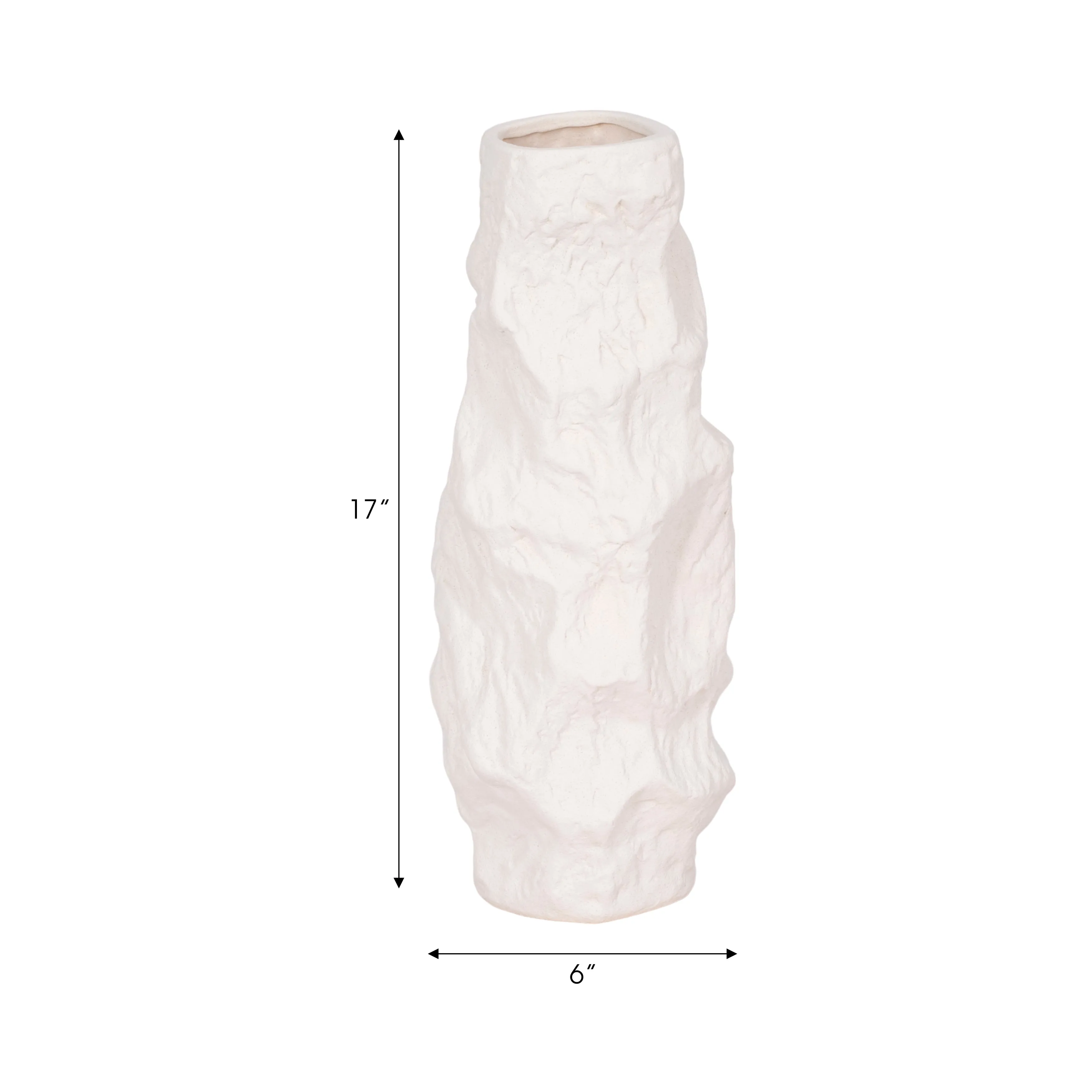17" Jagged Textured Vase, White