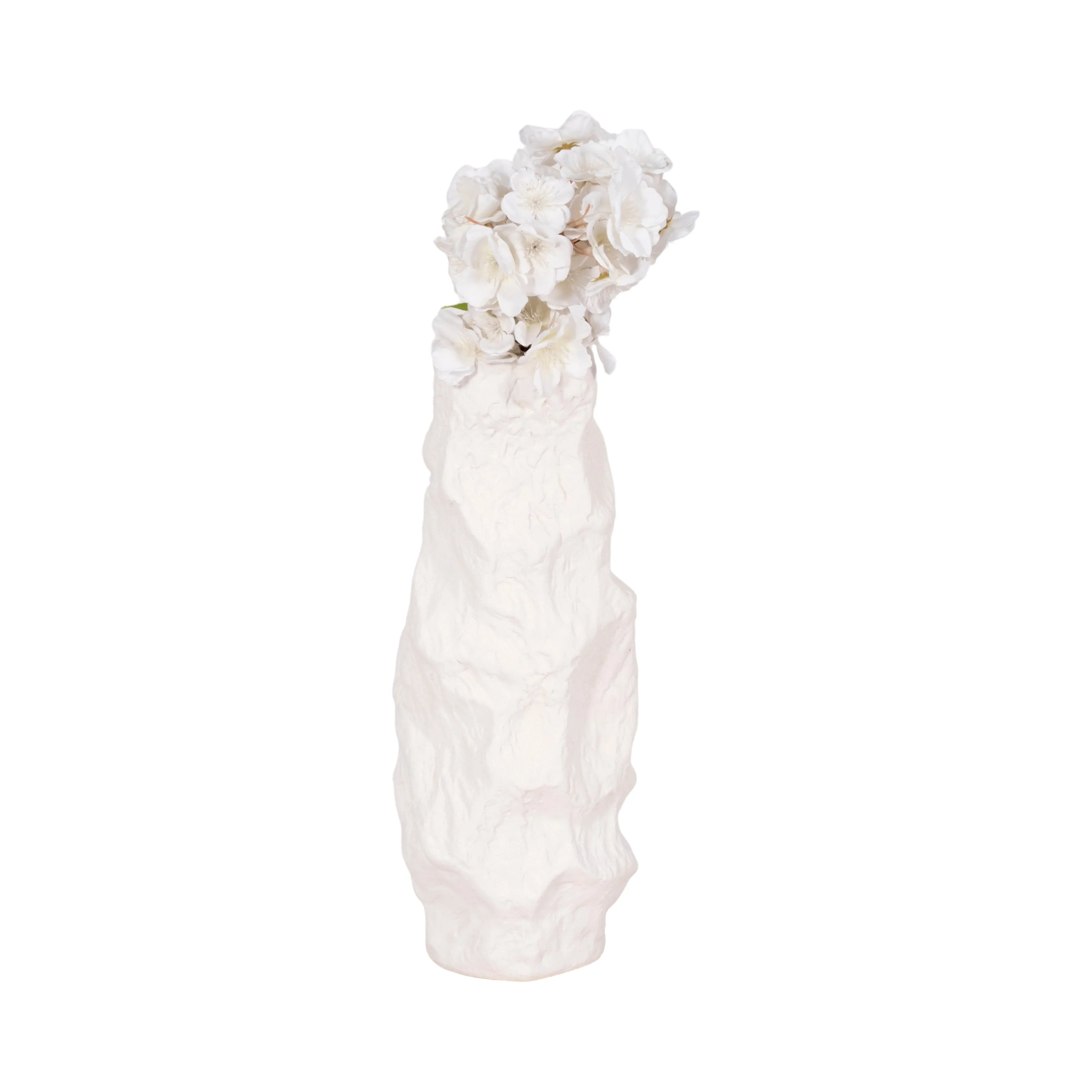 17" Jagged Textured Vase, White
