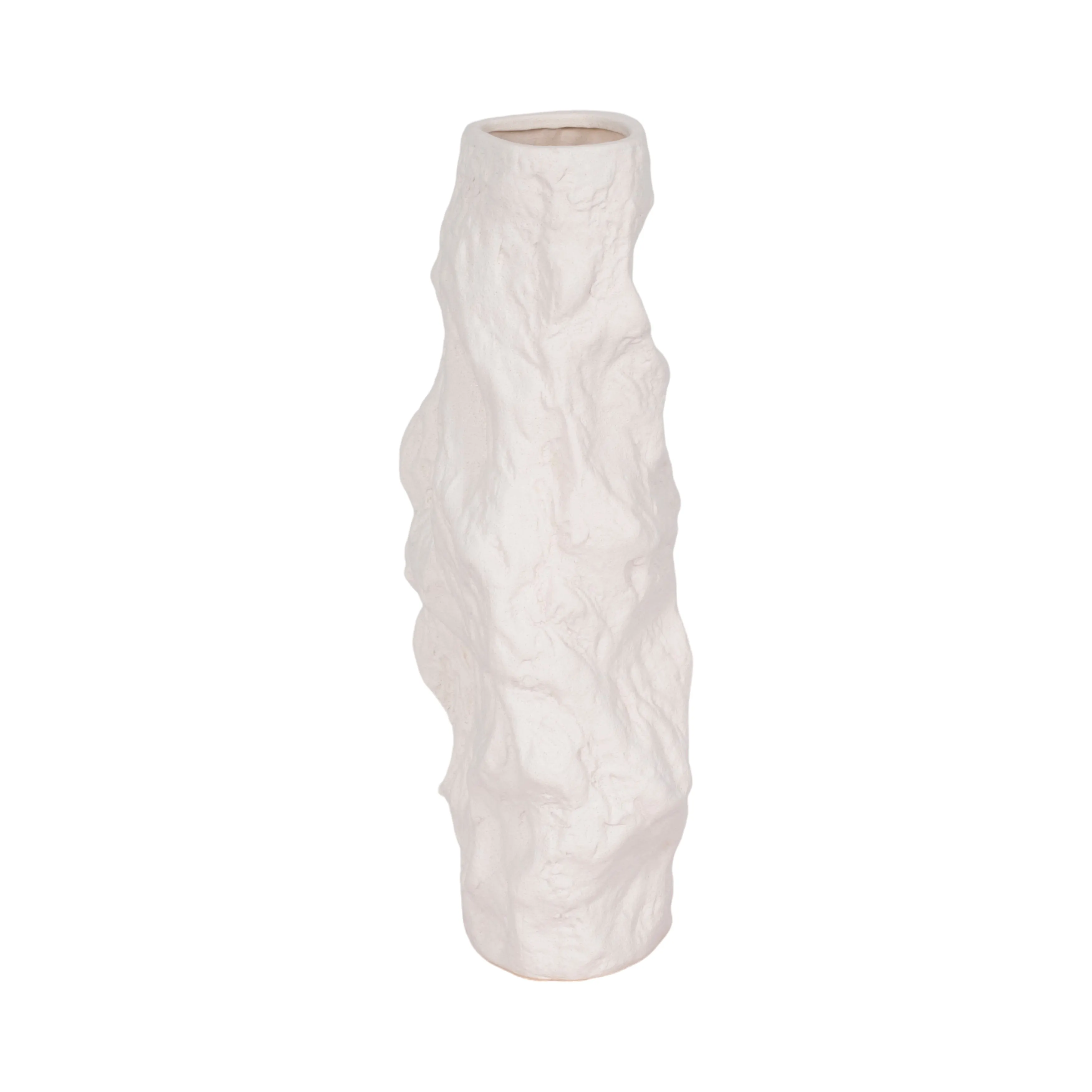 17" Jagged Textured Vase, White