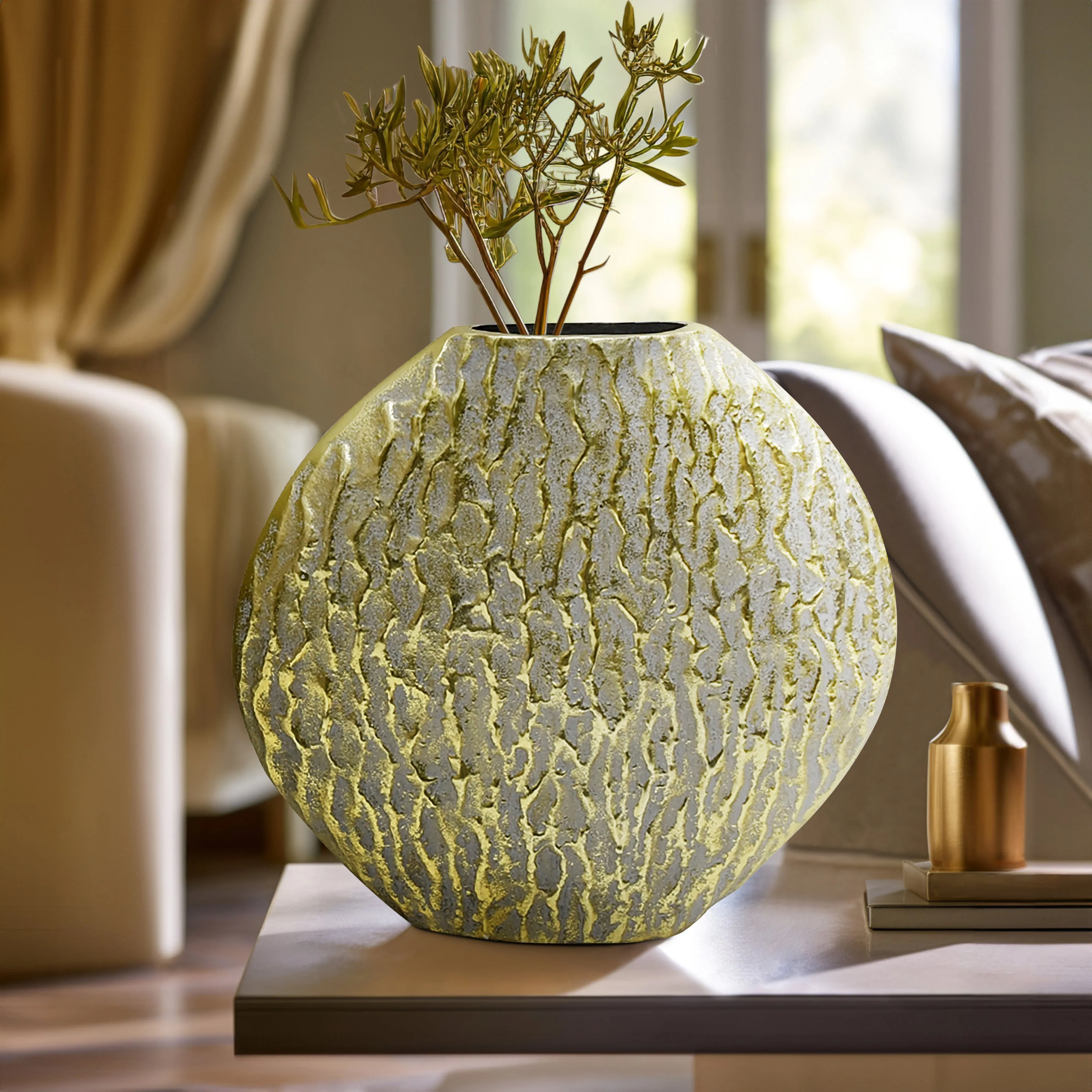 17" Utica Small Metal Vase, Gold