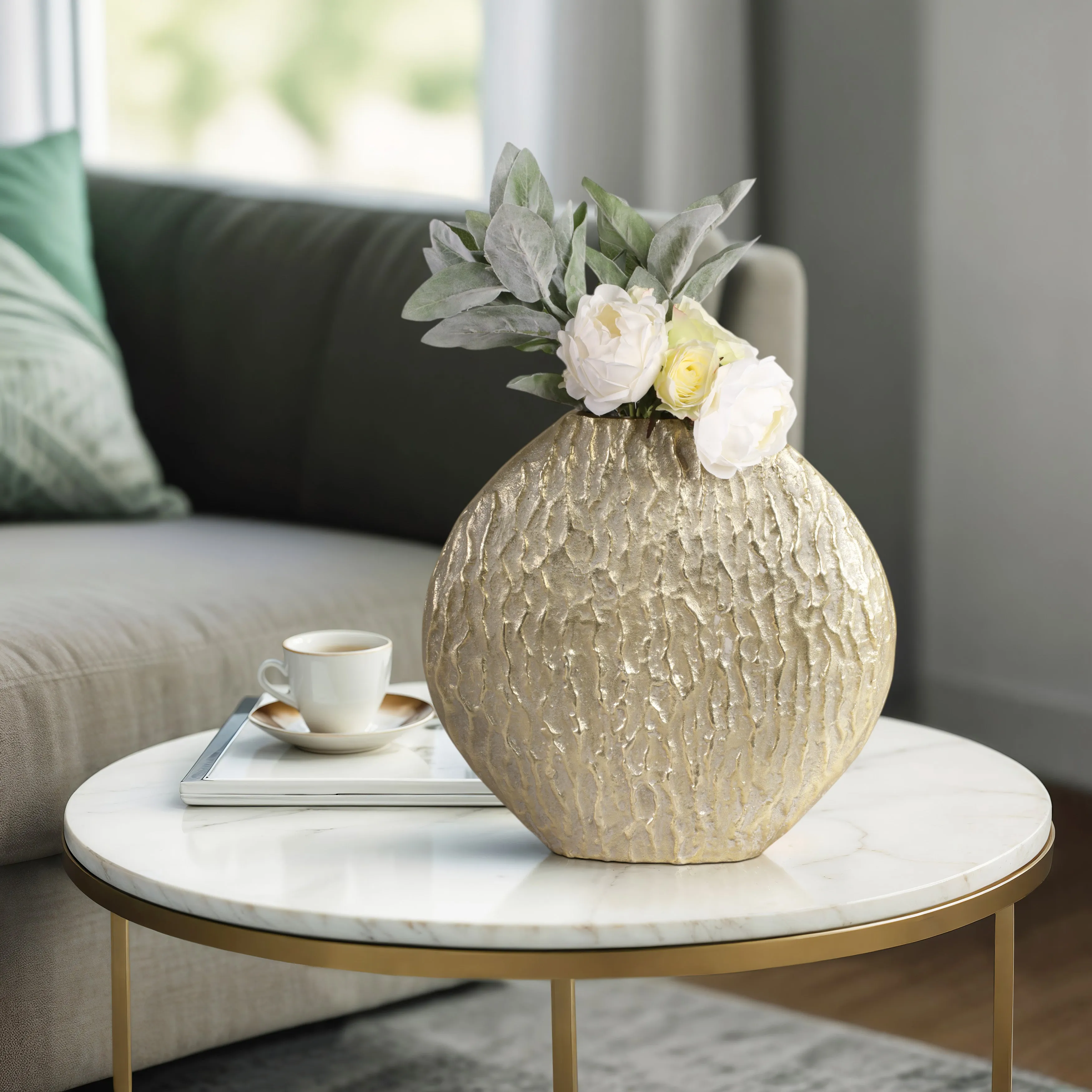 17" Utica Small Metal Vase, Gold