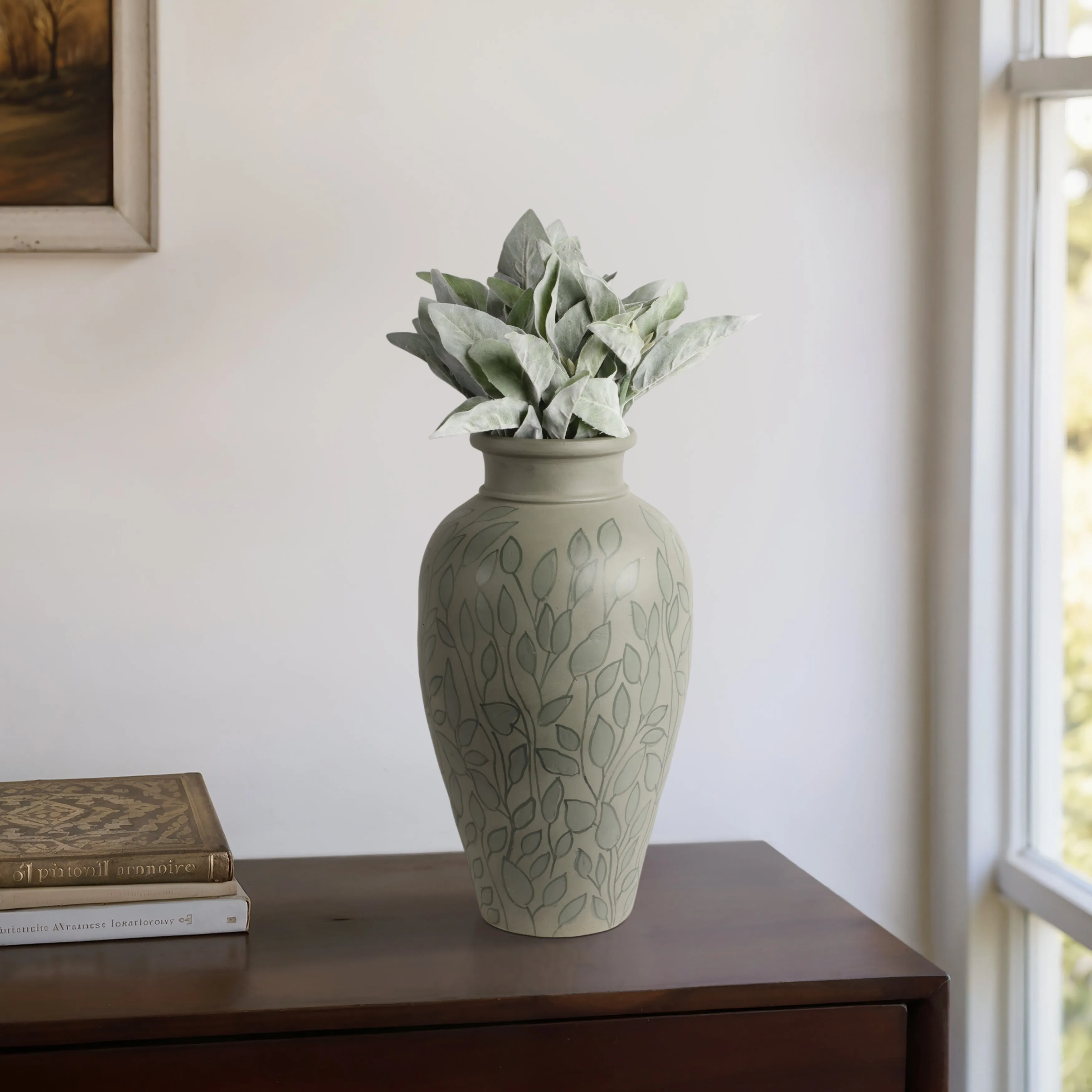 18" Macaire Large Green Vase