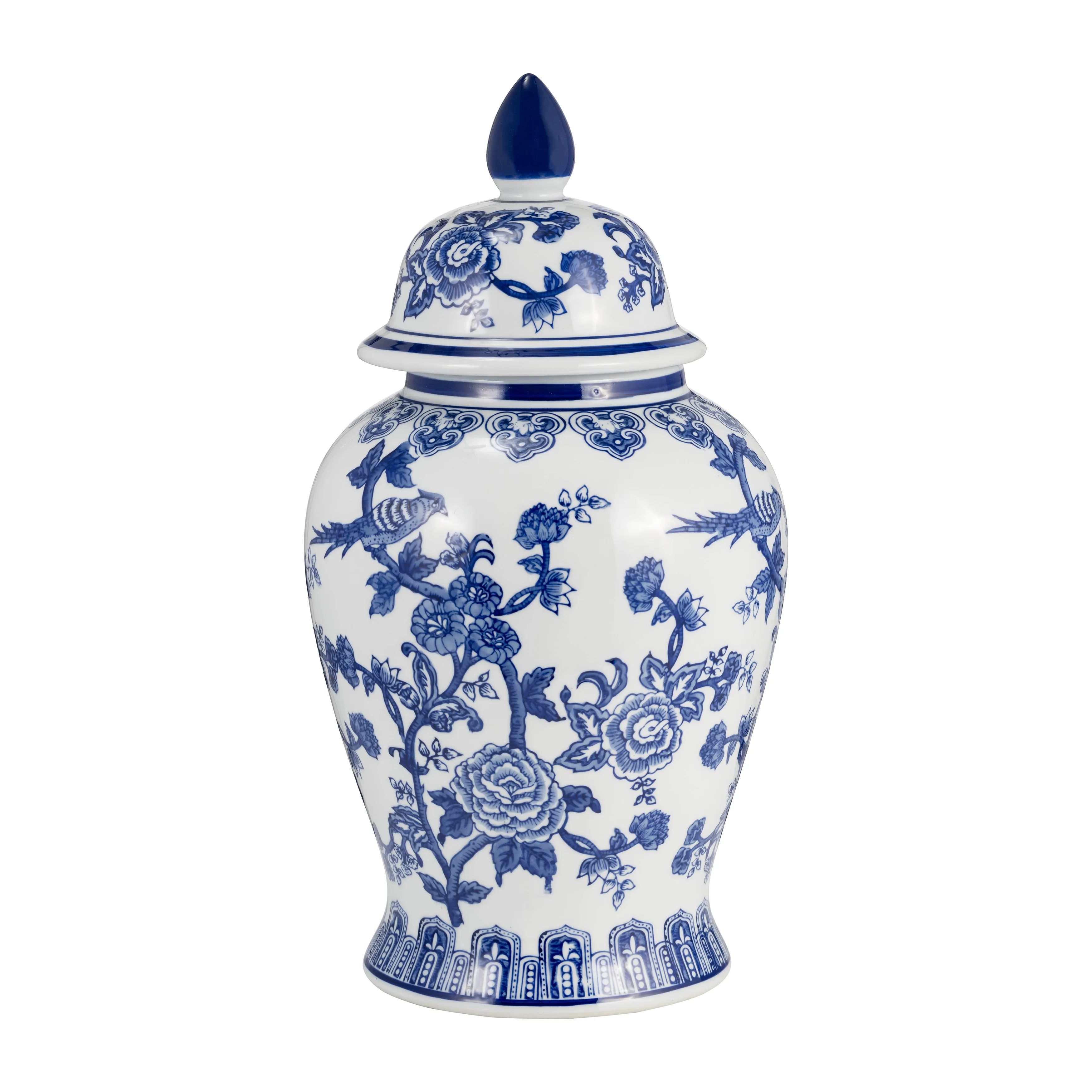 18" TEMPLE JAR BIRD/FLOWER, BLUE