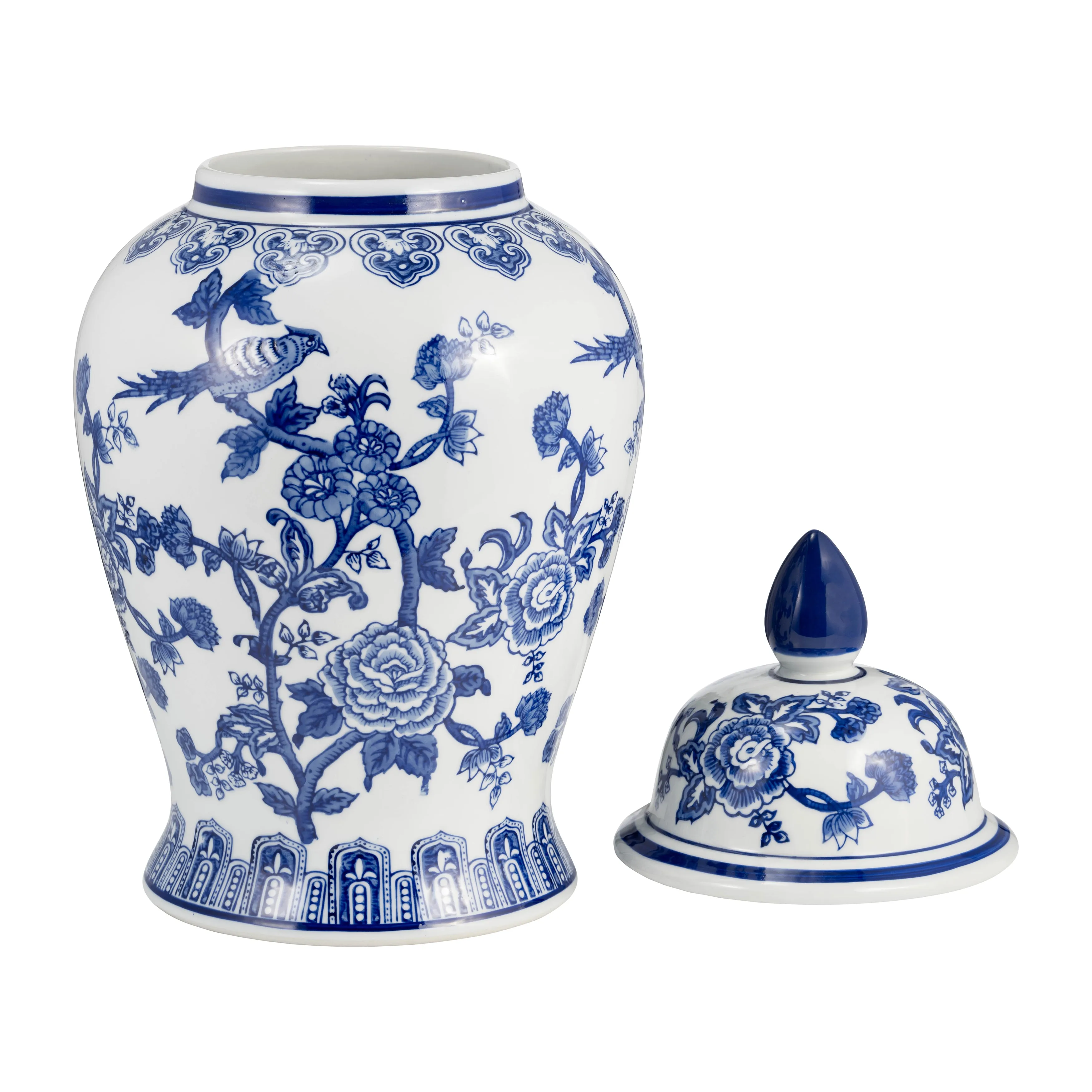 18" TEMPLE JAR BIRD/FLOWER, BLUE