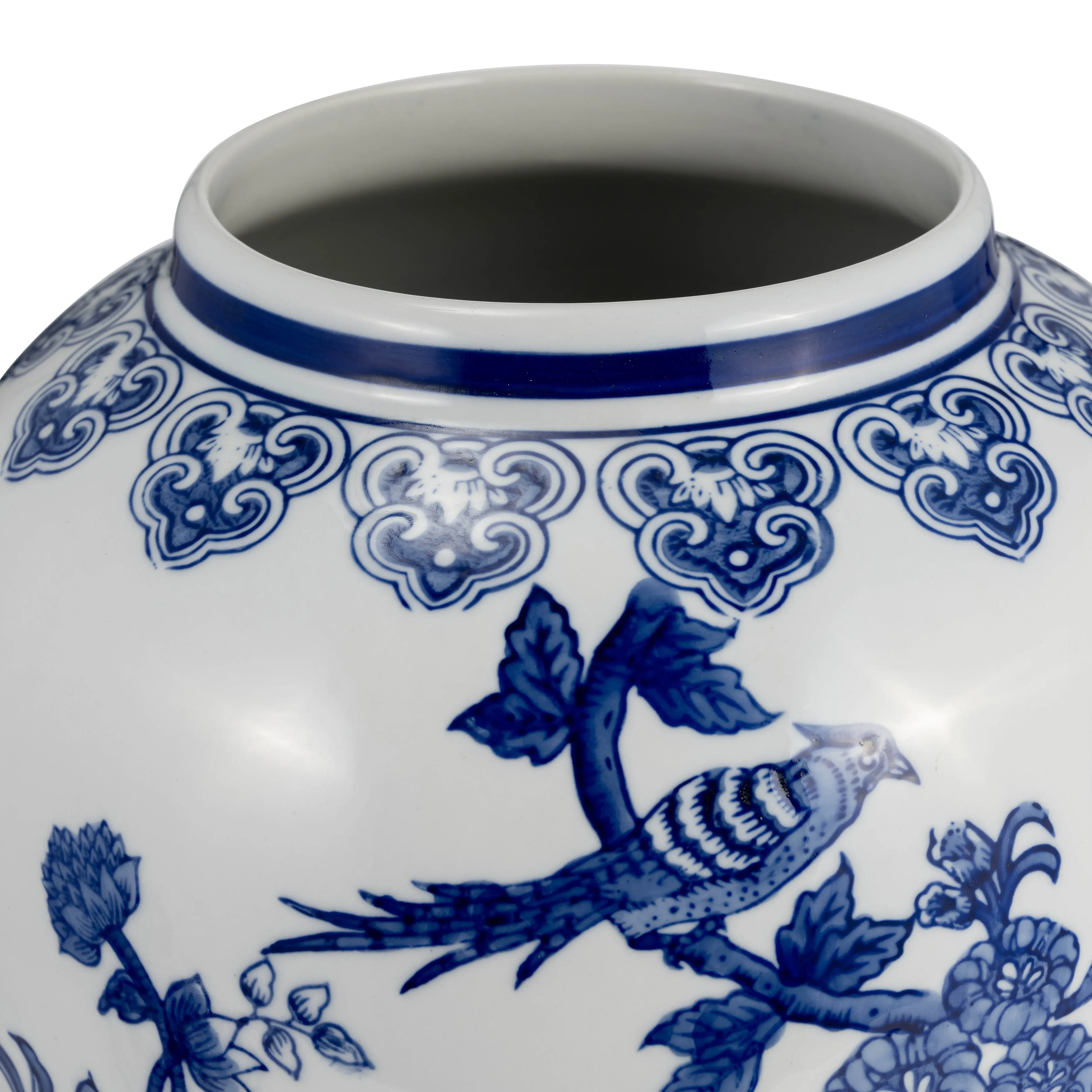 18" TEMPLE JAR BIRD/FLOWER, BLUE