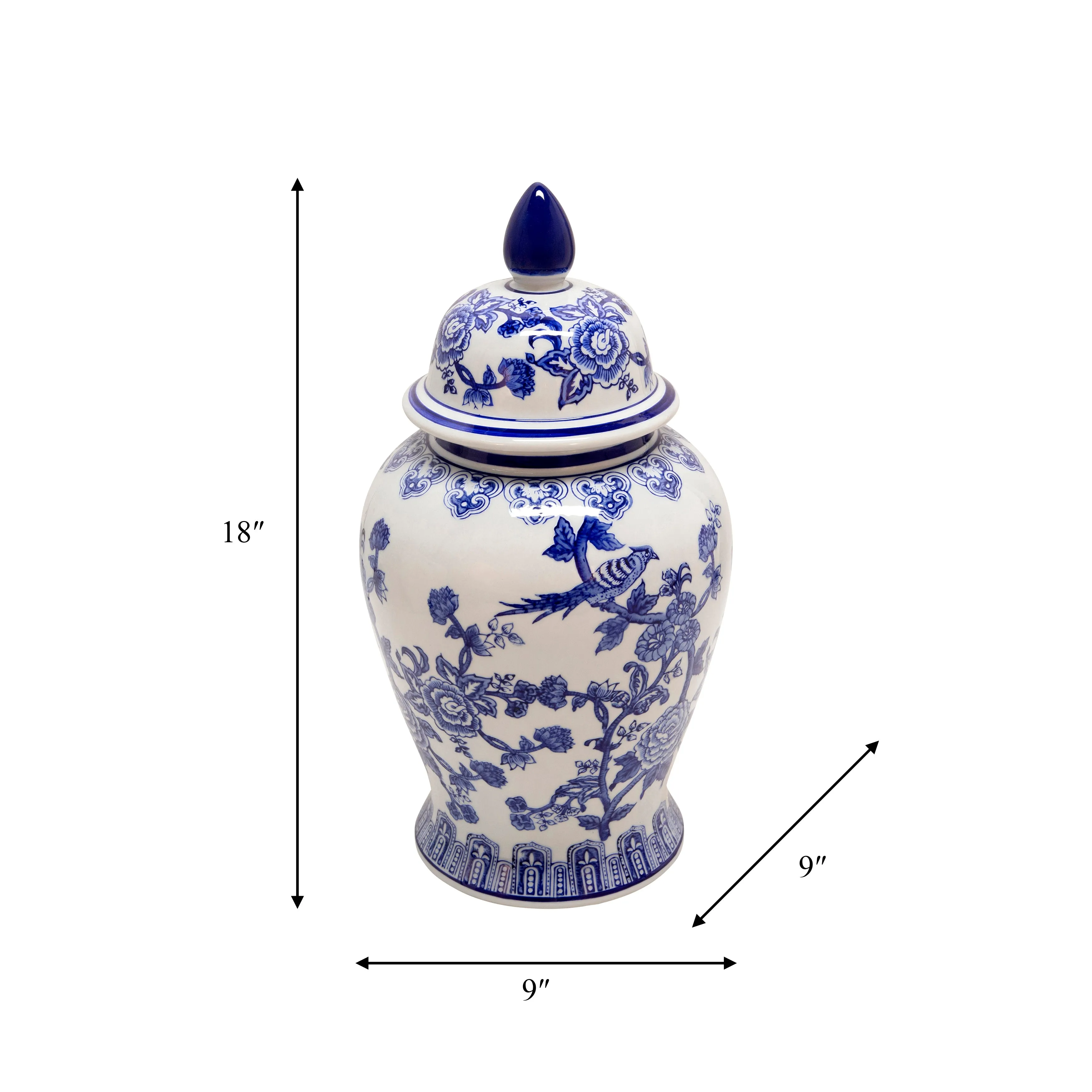 18" TEMPLE JAR BIRD/FLOWER, BLUE