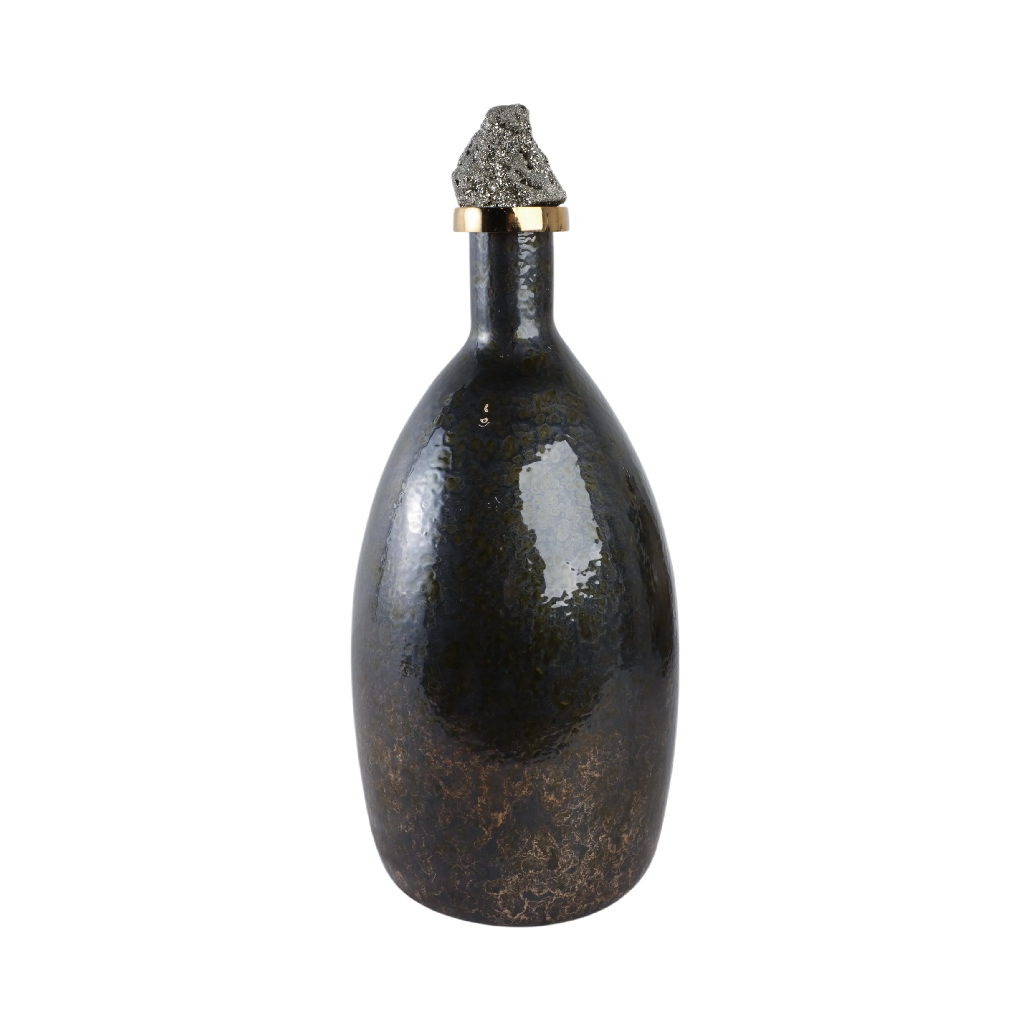 20" Arielle Large Pyrite Stone And Glass Bottle