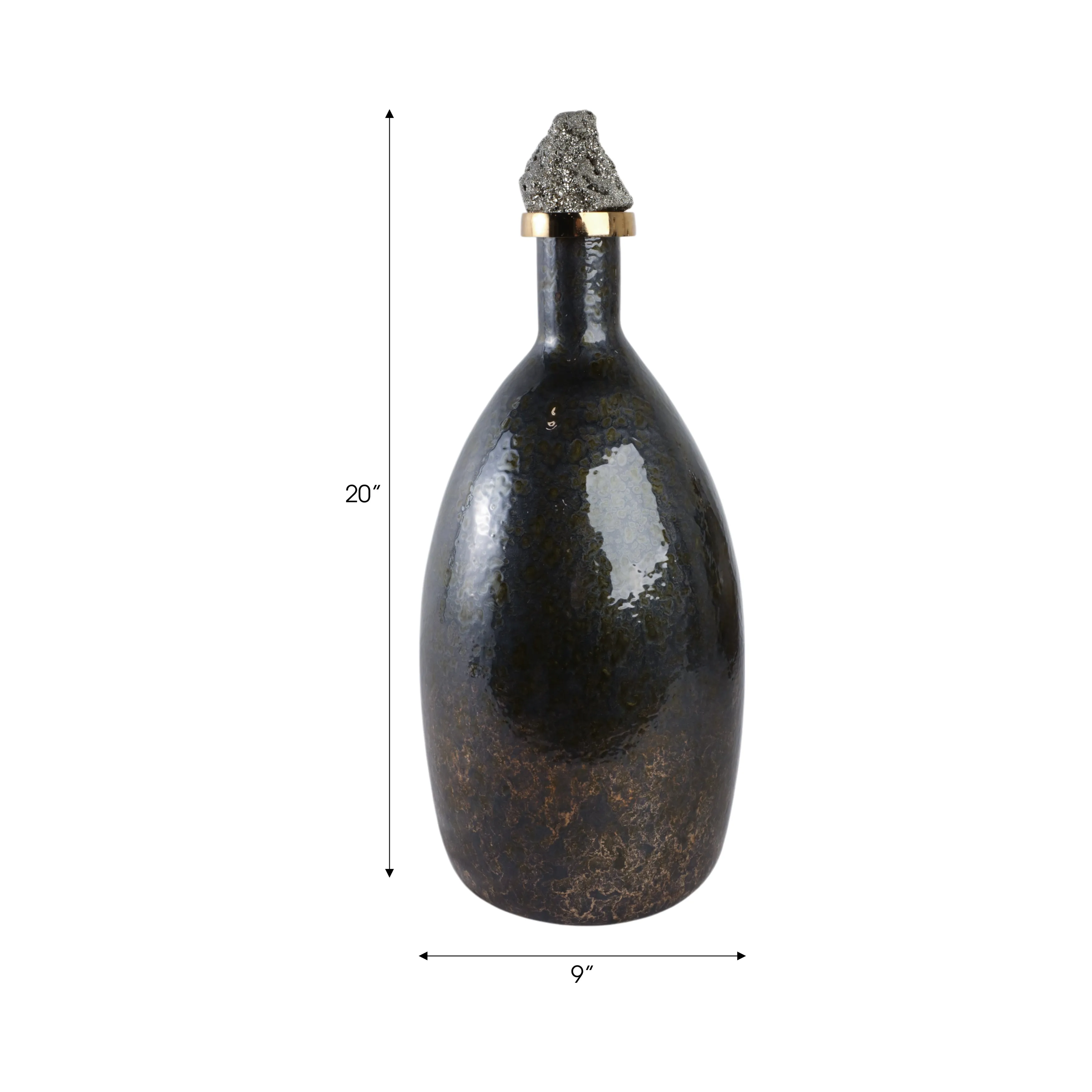 20" Arielle Large Pyrite Stone And Glass Bottle