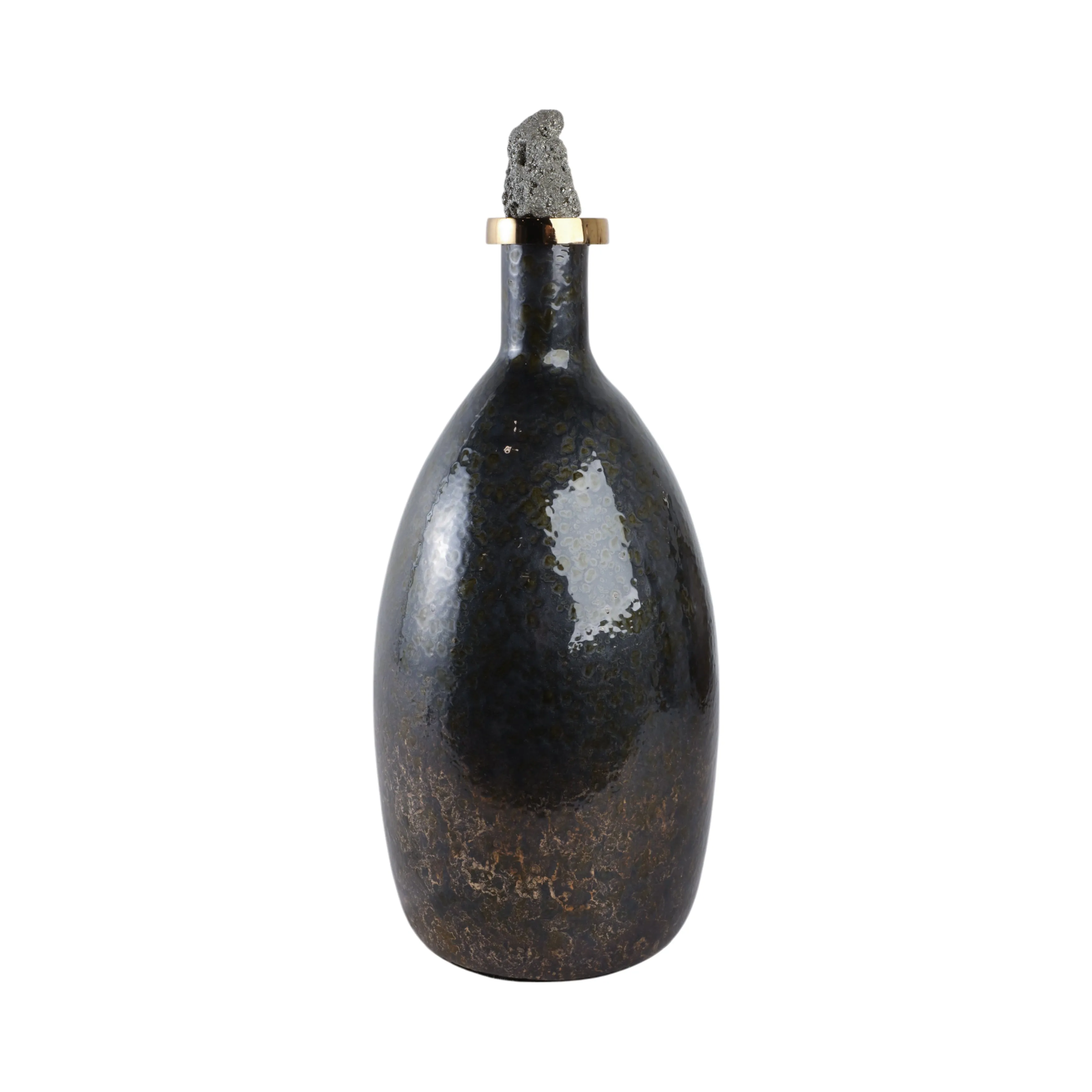20" Arielle Large Pyrite Stone And Glass Bottle